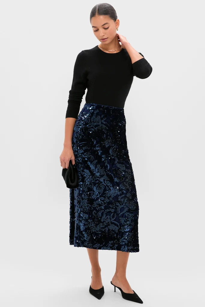 Velvet and Sequin Maloney Midi Skirt - Image 2