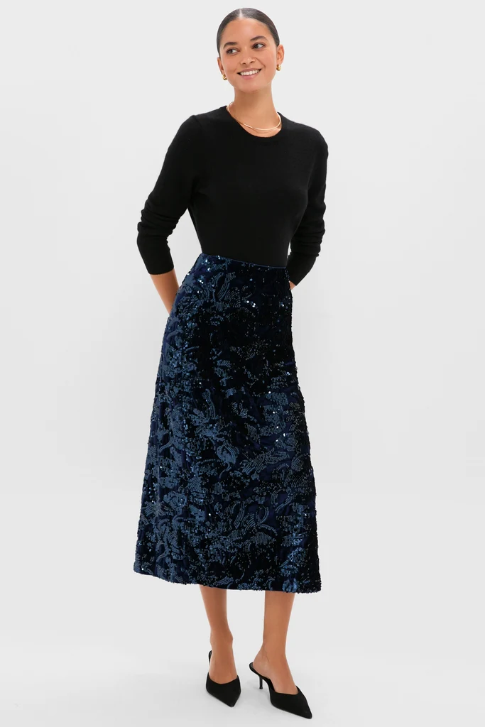 Velvet and Sequin Maloney Midi Skirt - Image 6