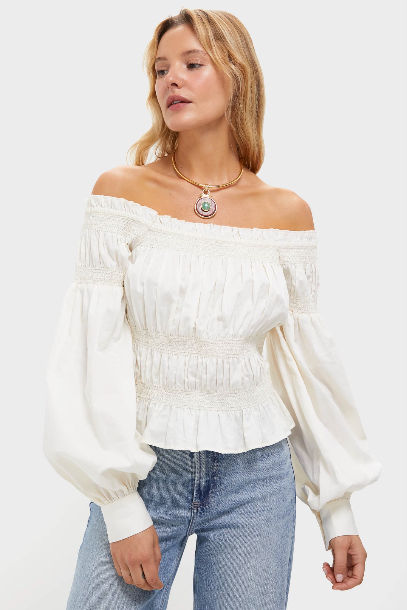 Vintage White Smocked Adeline Blouse - Image 2