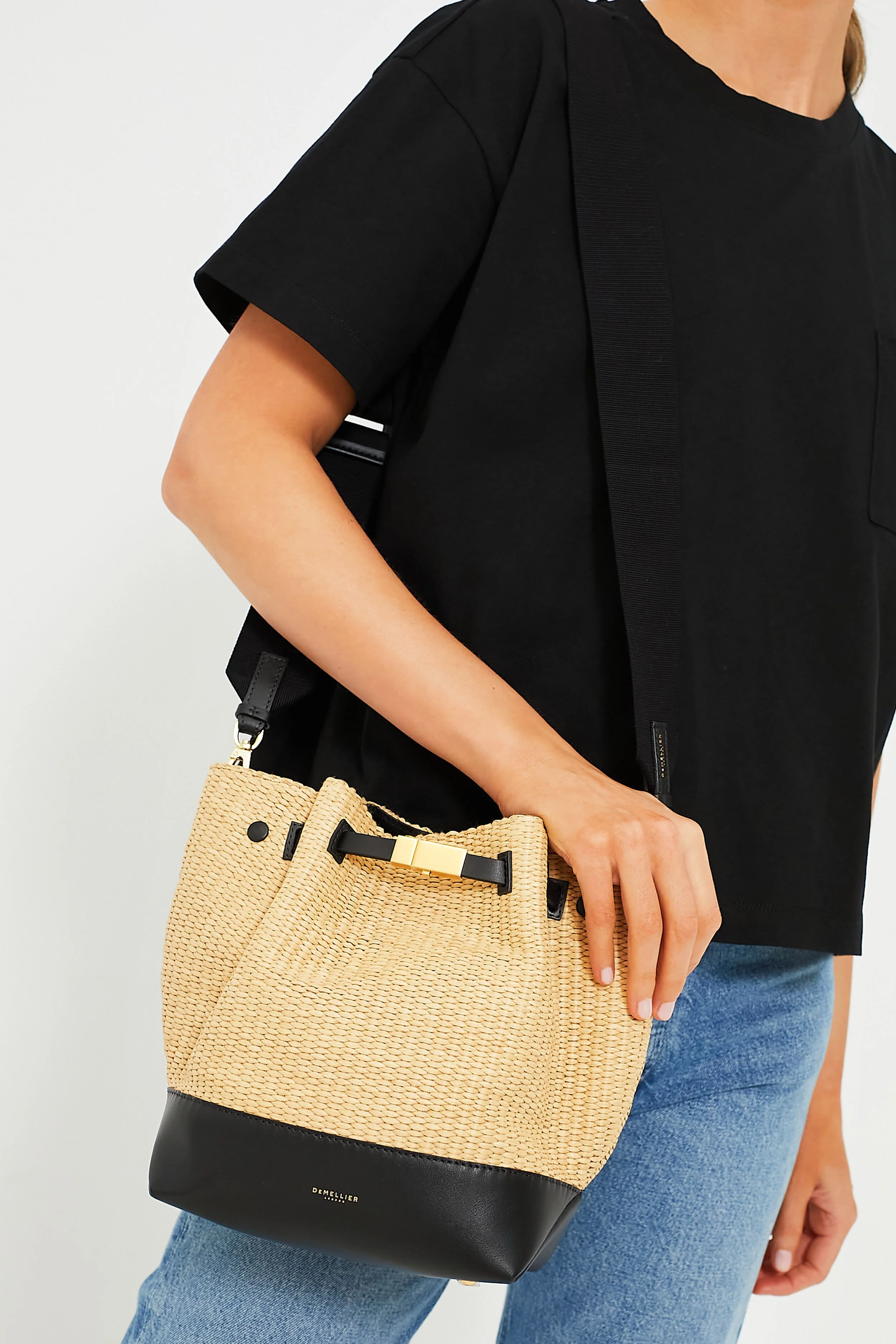 Warm Raffia and Black New York Bucket Bag - Image 2