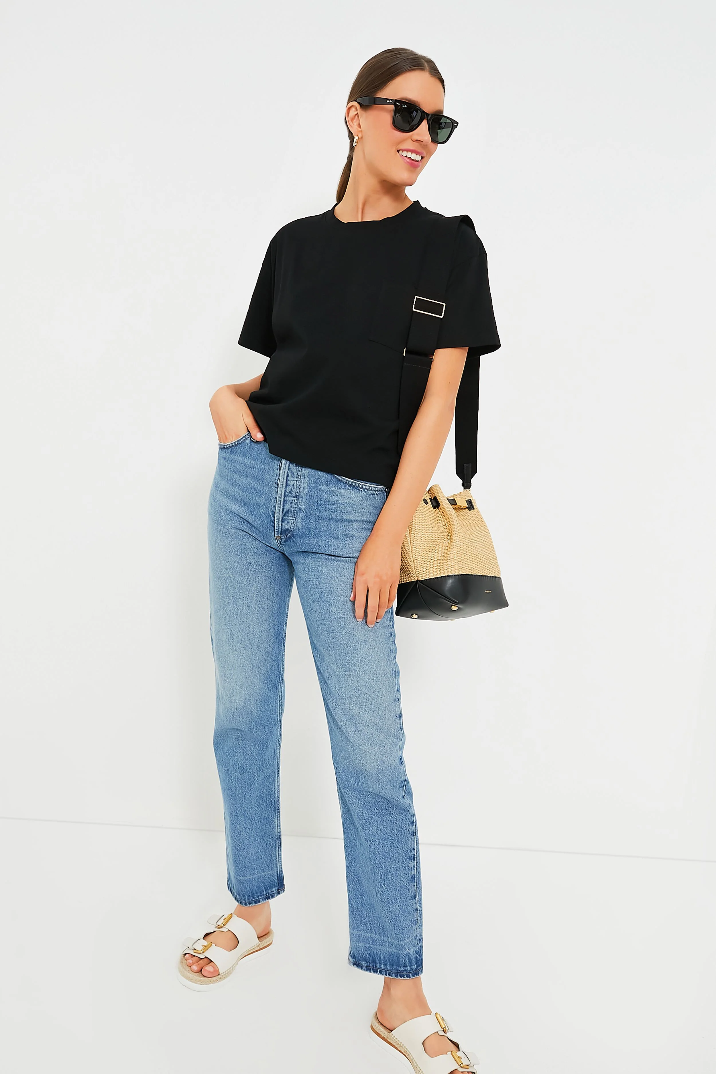 Warm Raffia and Black New York Bucket Bag - Image 3