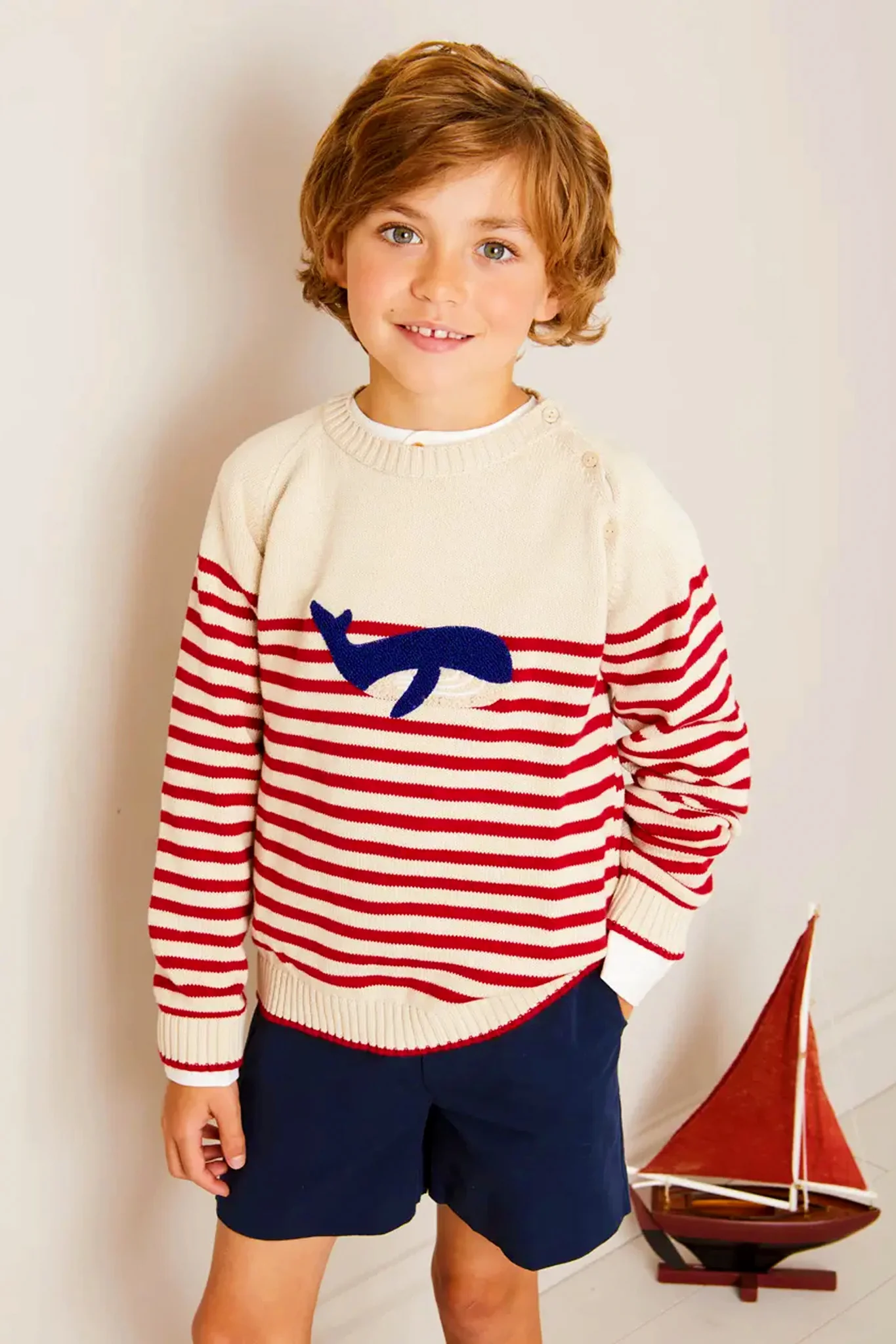 Whale Intarsia Striped Jumper in Red - Image 2