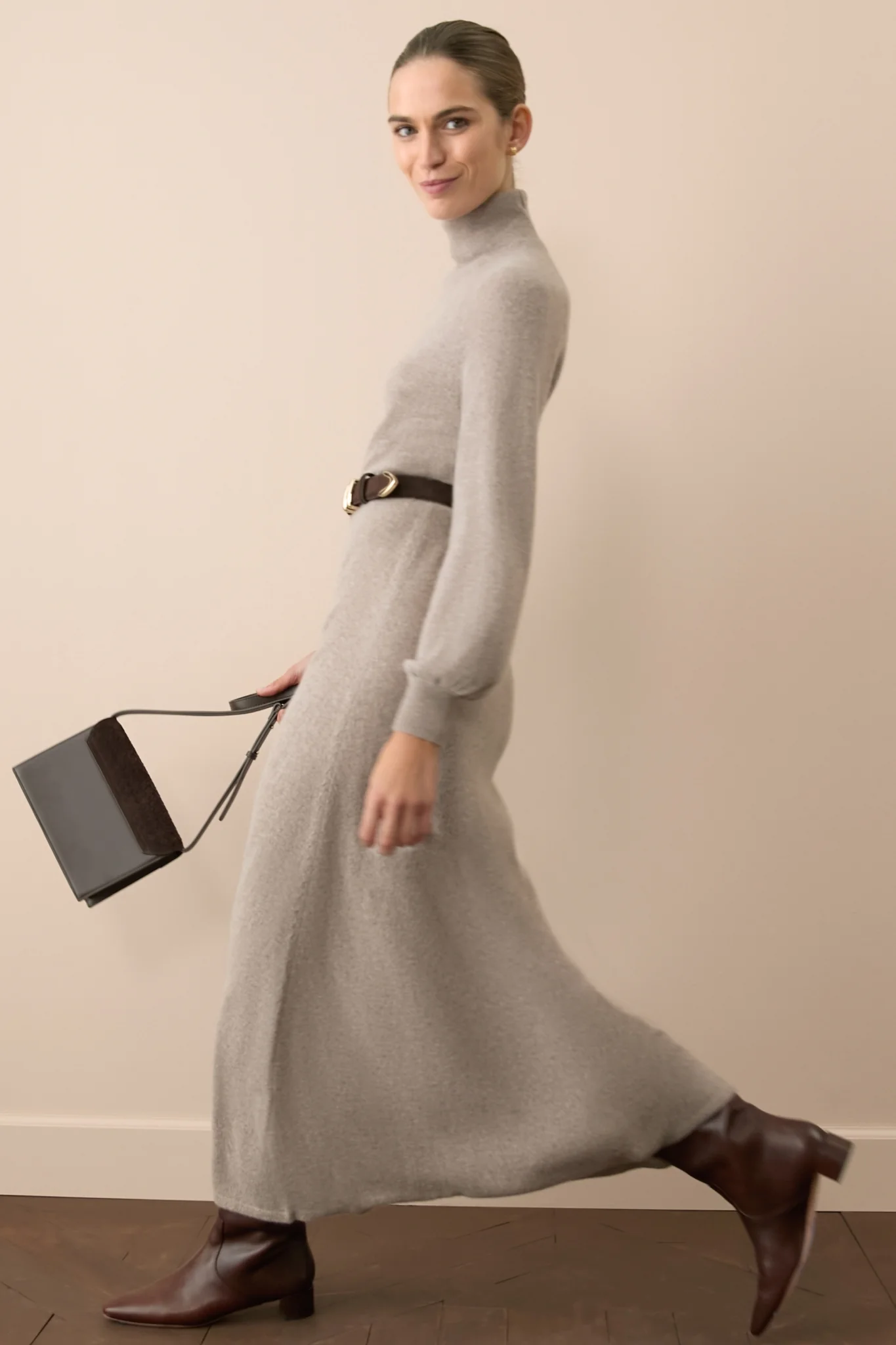 Wheat Cashmere Turtleneck Maxi Dress - Image 7