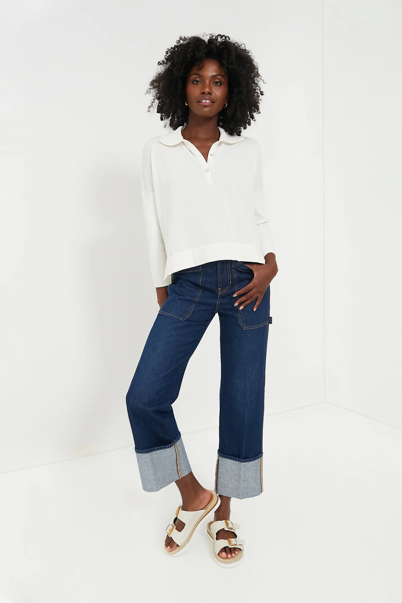 White Clayton Long Sleeve Knit Polo - Image 2