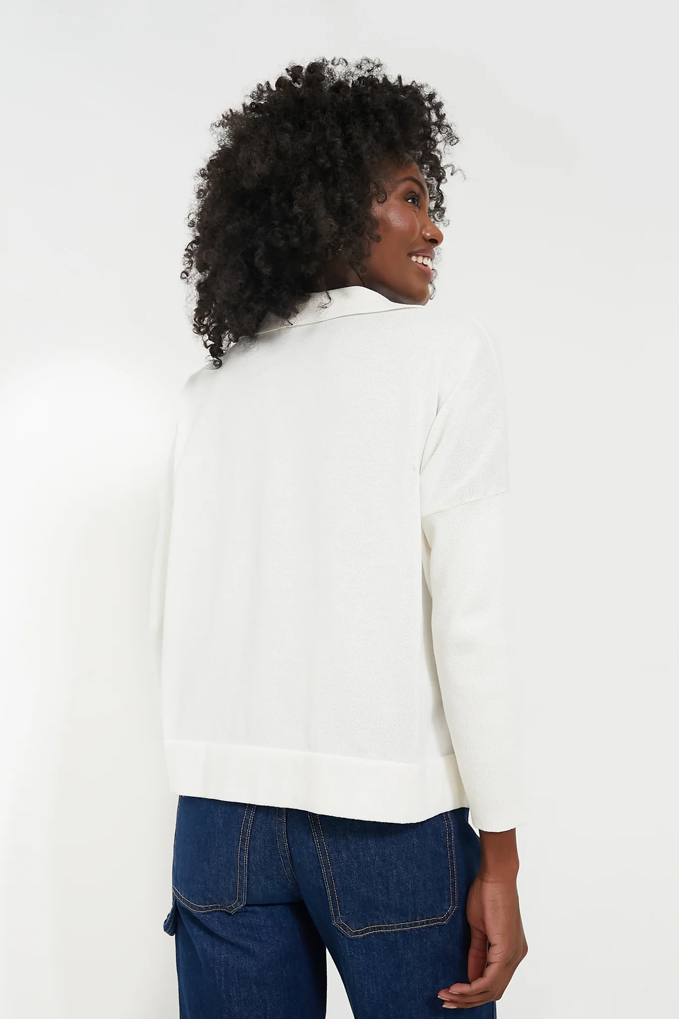 White Clayton Long Sleeve Knit Polo - Image 4