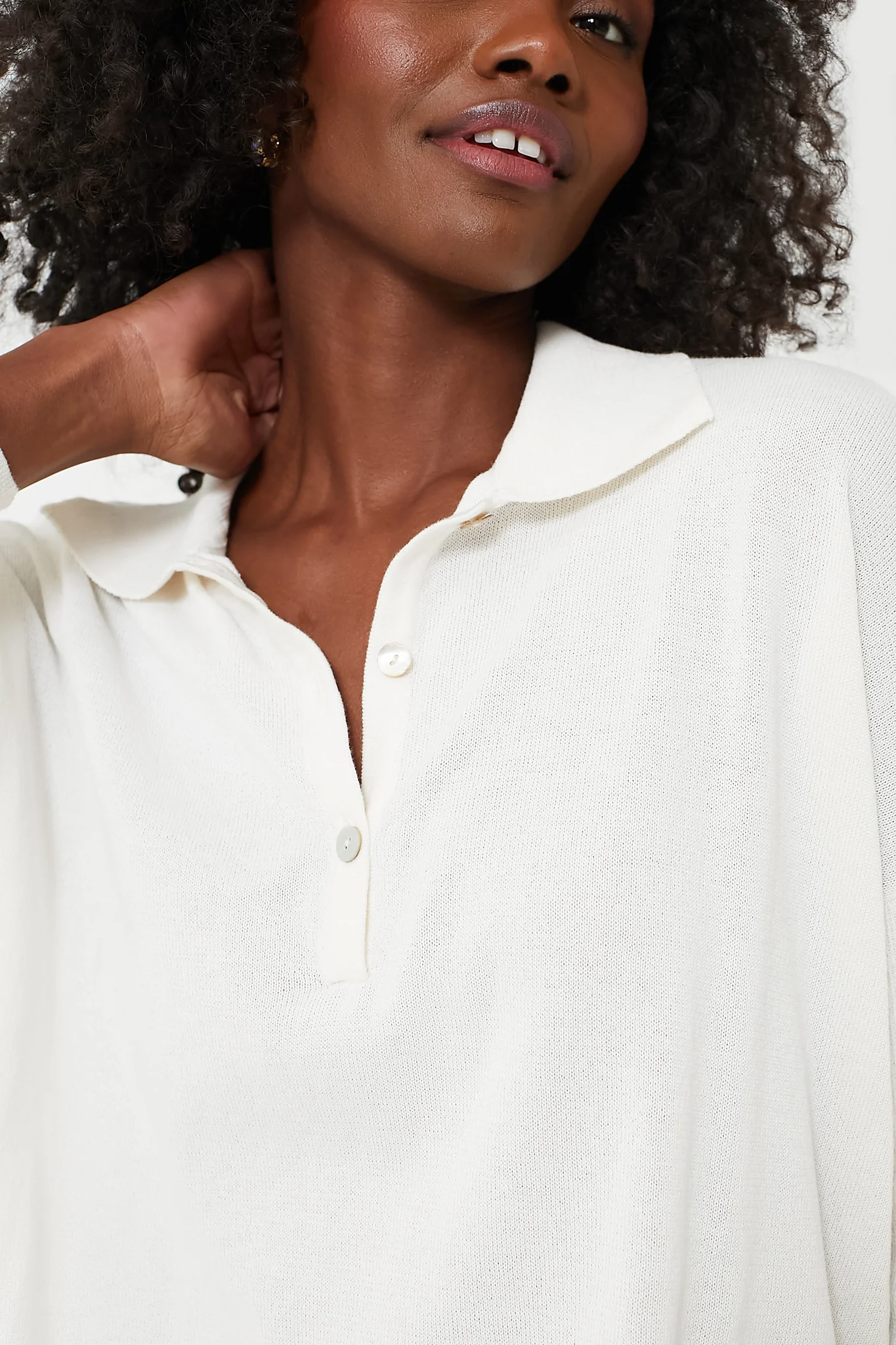 White Clayton Long Sleeve Knit Polo - Image 5