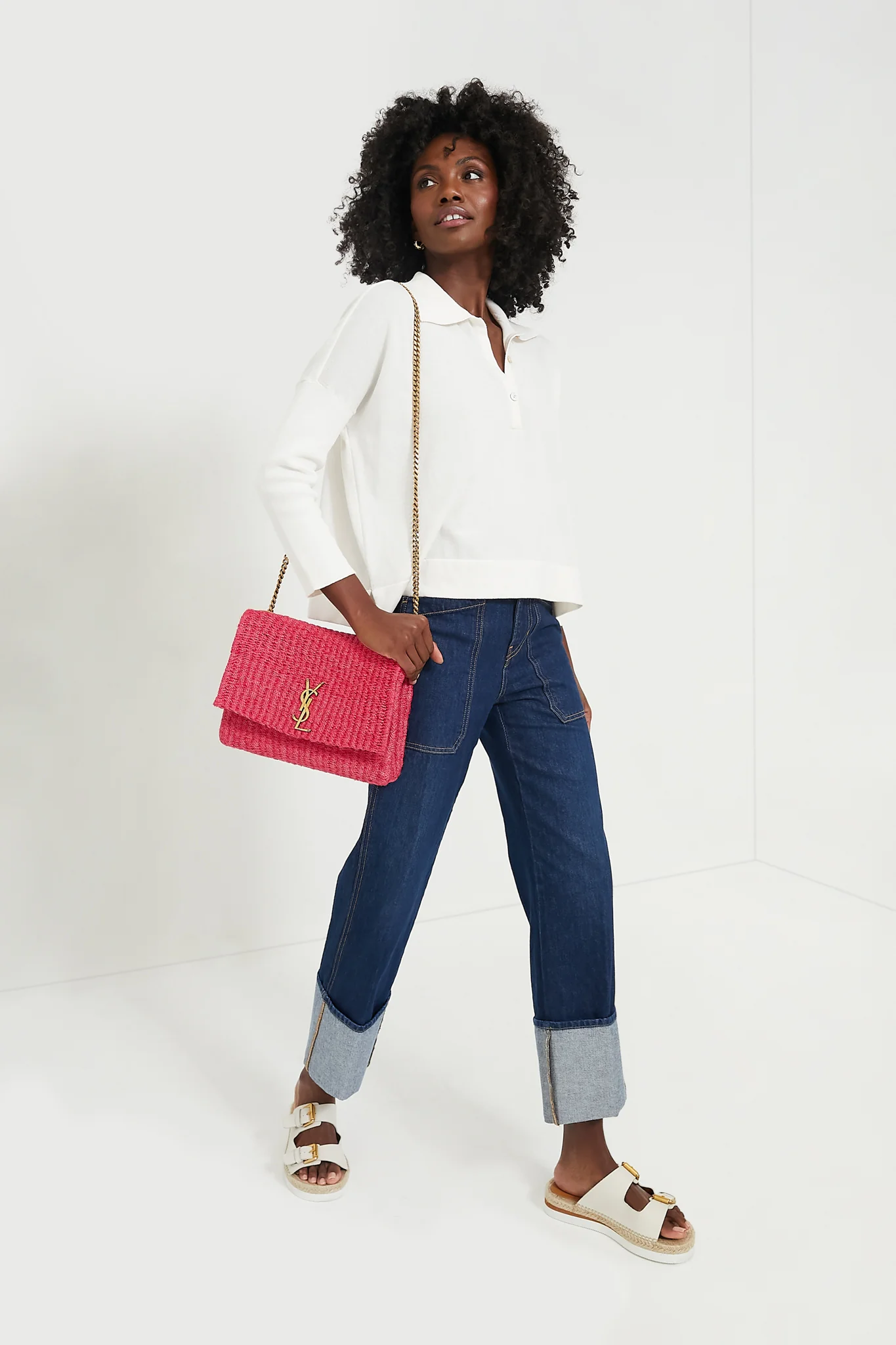 White Clayton Long Sleeve Knit Polo - Image 6