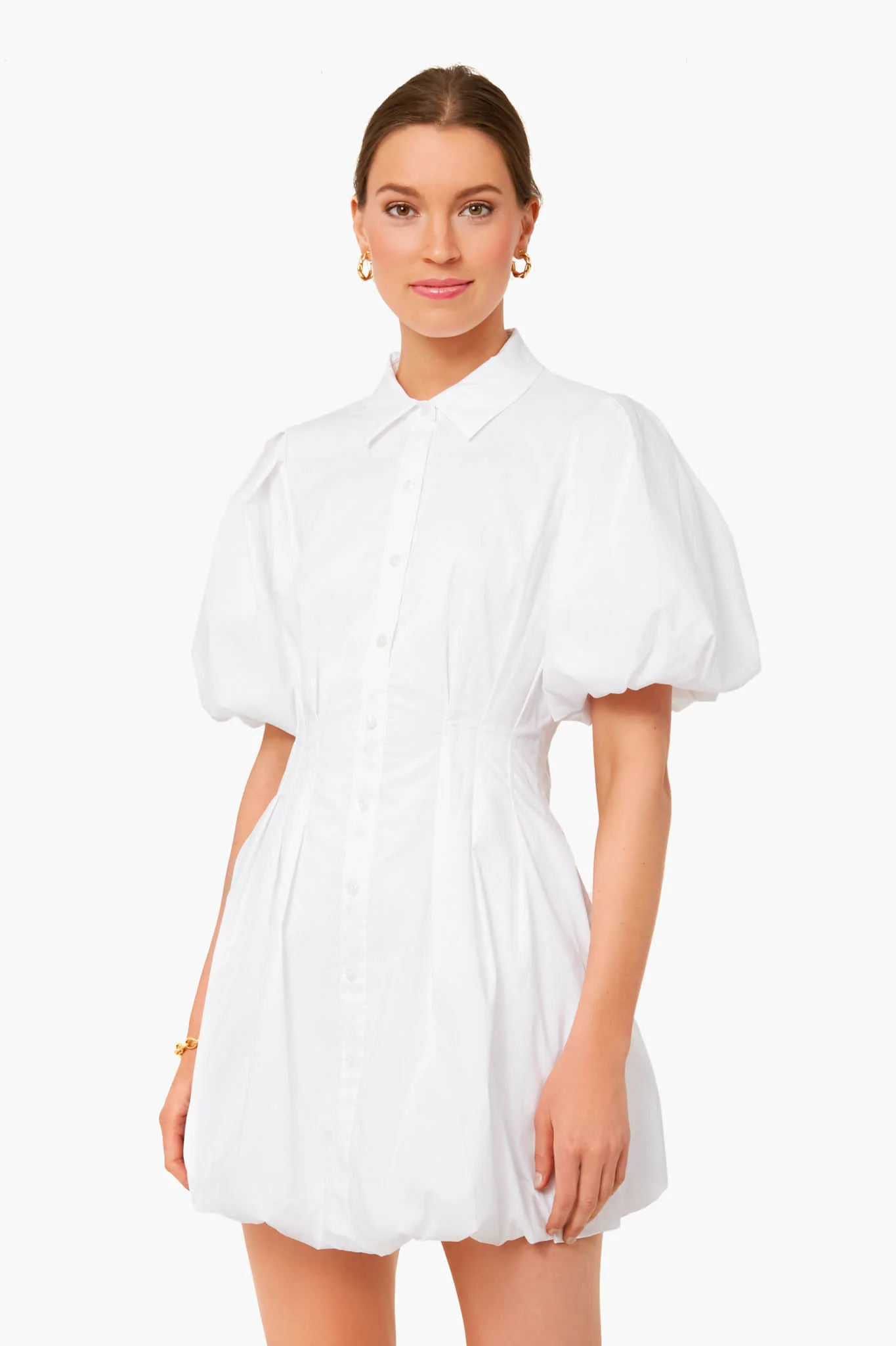 White Cleo Core Pleated Poplin Balloon Pintuck Mini Dress - Image 2