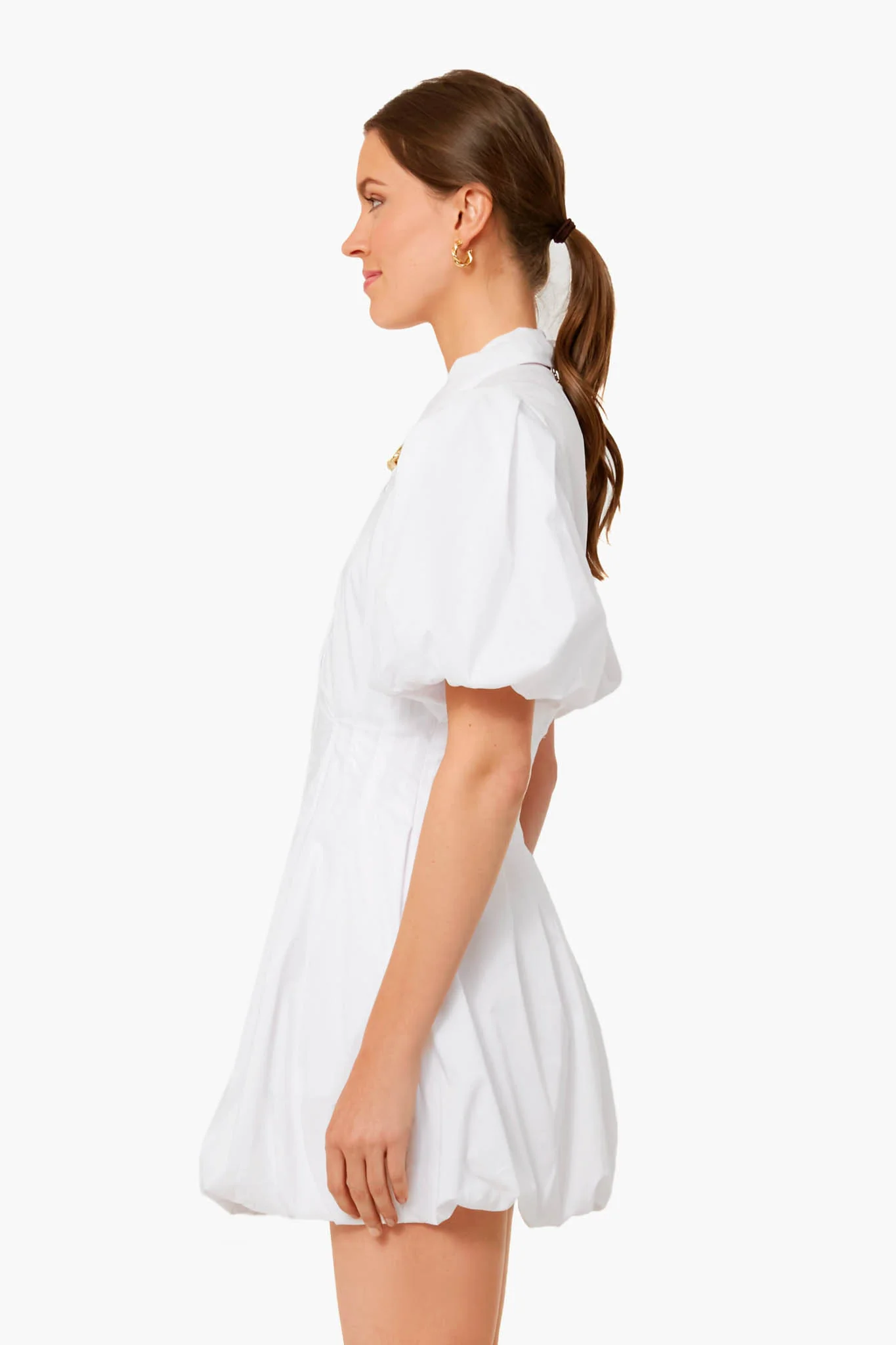 White Cleo Core Pleated Poplin Balloon Pintuck Mini Dress - Image 3