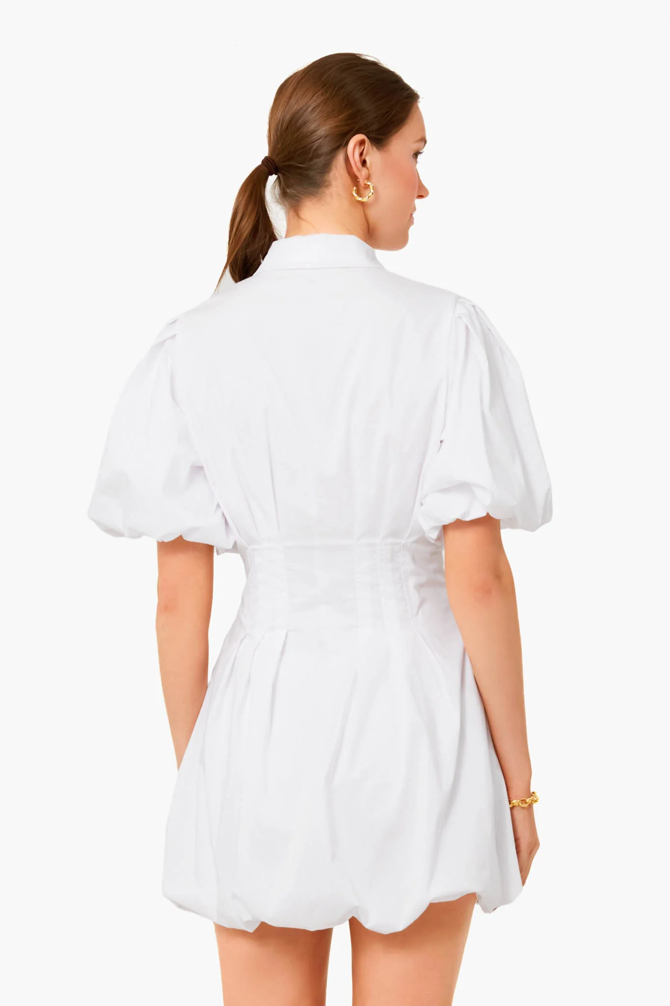 White Cleo Core Pleated Poplin Balloon Pintuck Mini Dress - Image 4