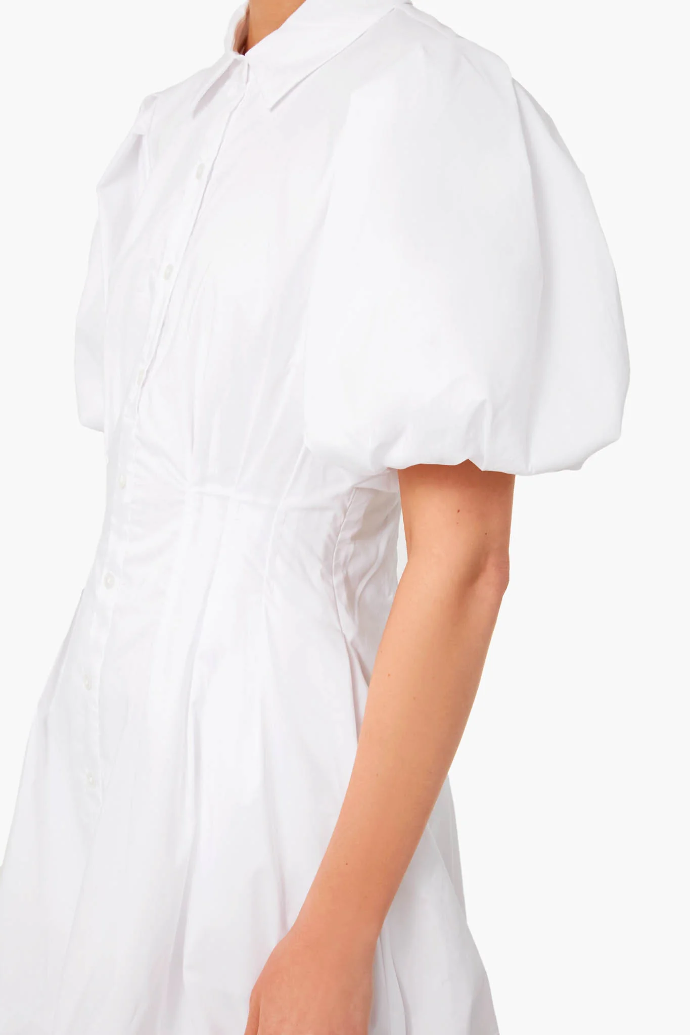 White Cleo Core Pleated Poplin Balloon Pintuck Mini Dress - Image 5