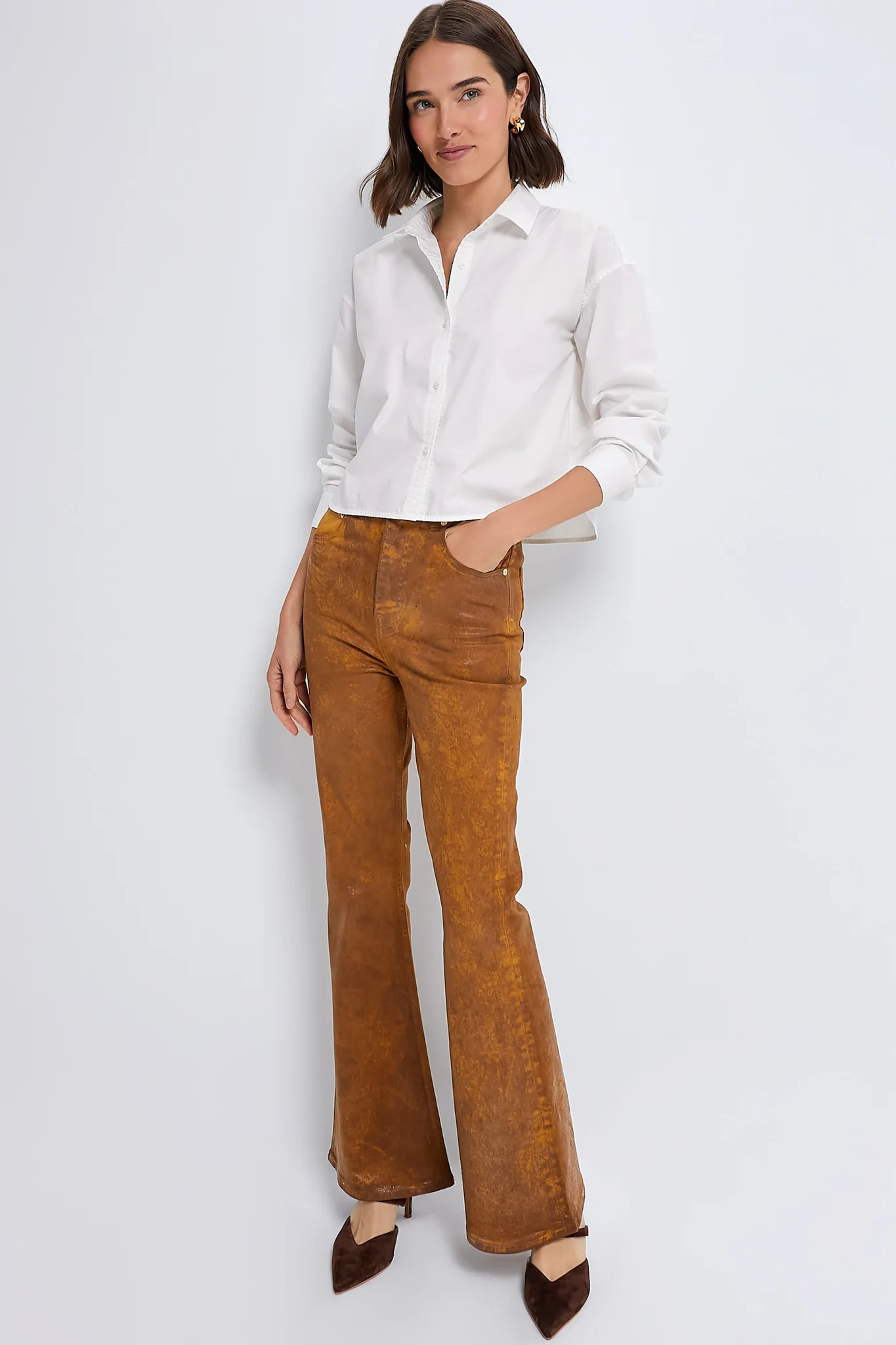White Cropped Jasper Button Down - Image 6