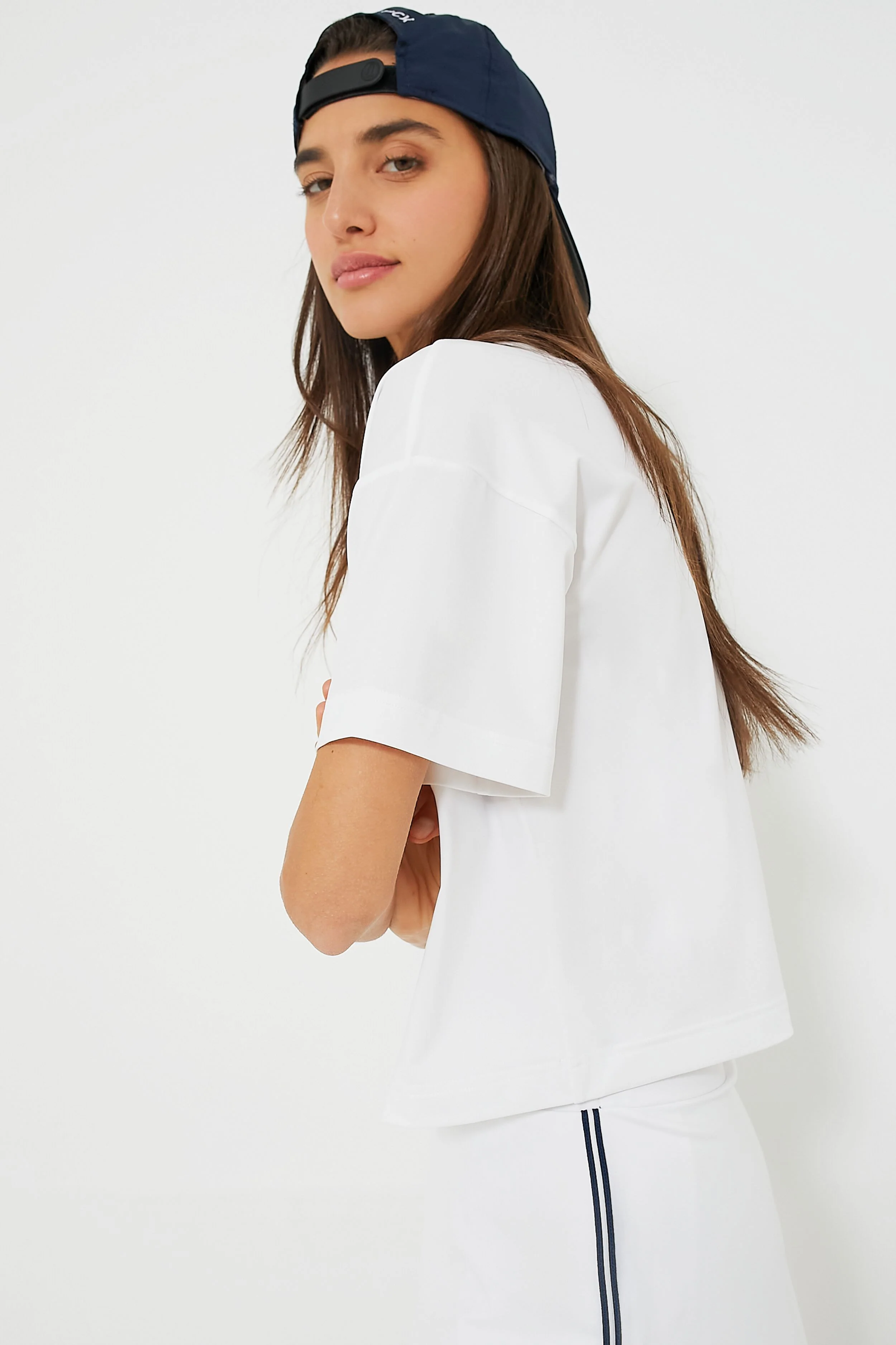 White Cropped Performance Jersey Ryan Boyfriend Tee - Image 4
