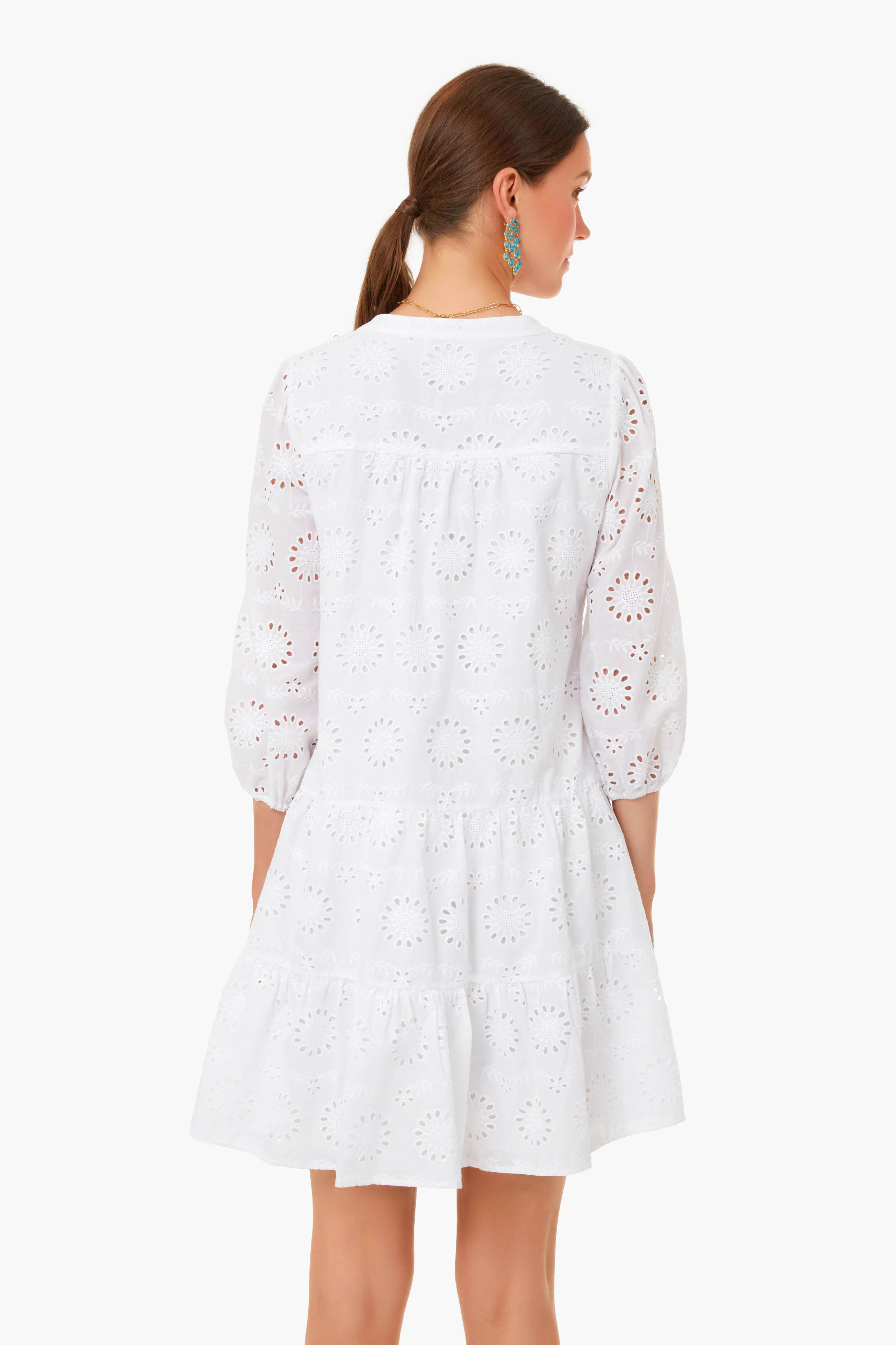 White Eyelet Long Sleeve Tunic Dress - Image 4