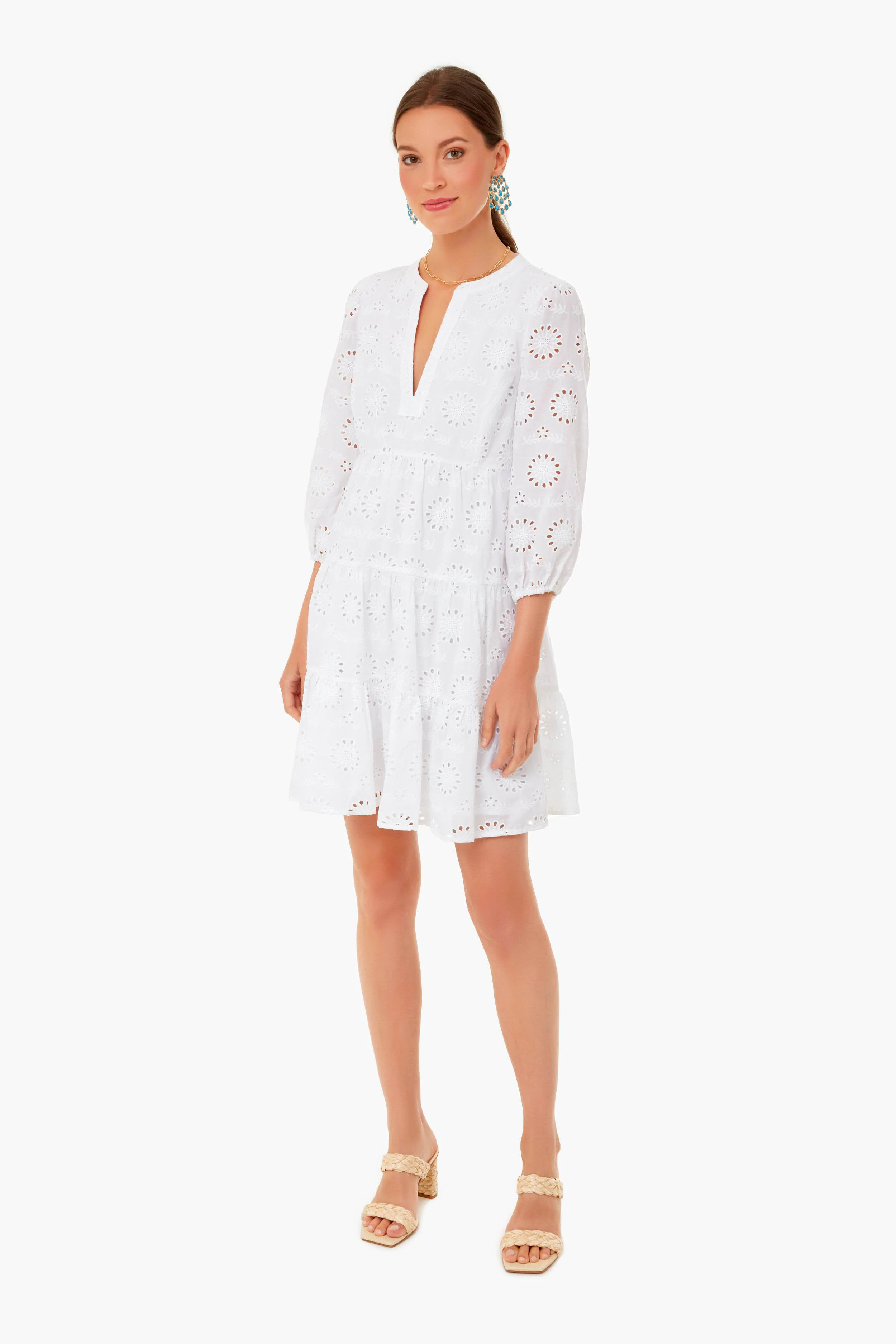 White Eyelet Long Sleeve Tunic Dress - Image 6