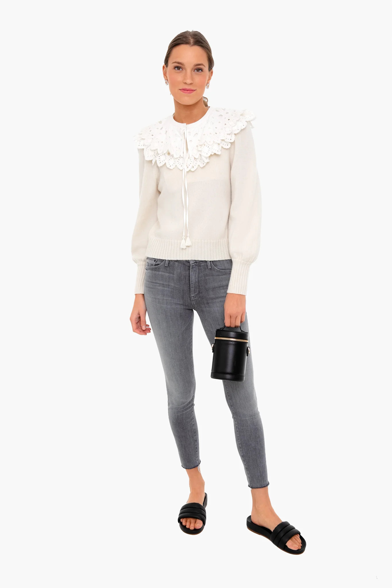 White Hazel Eyelet Long Sleeve Sweater - Image 2