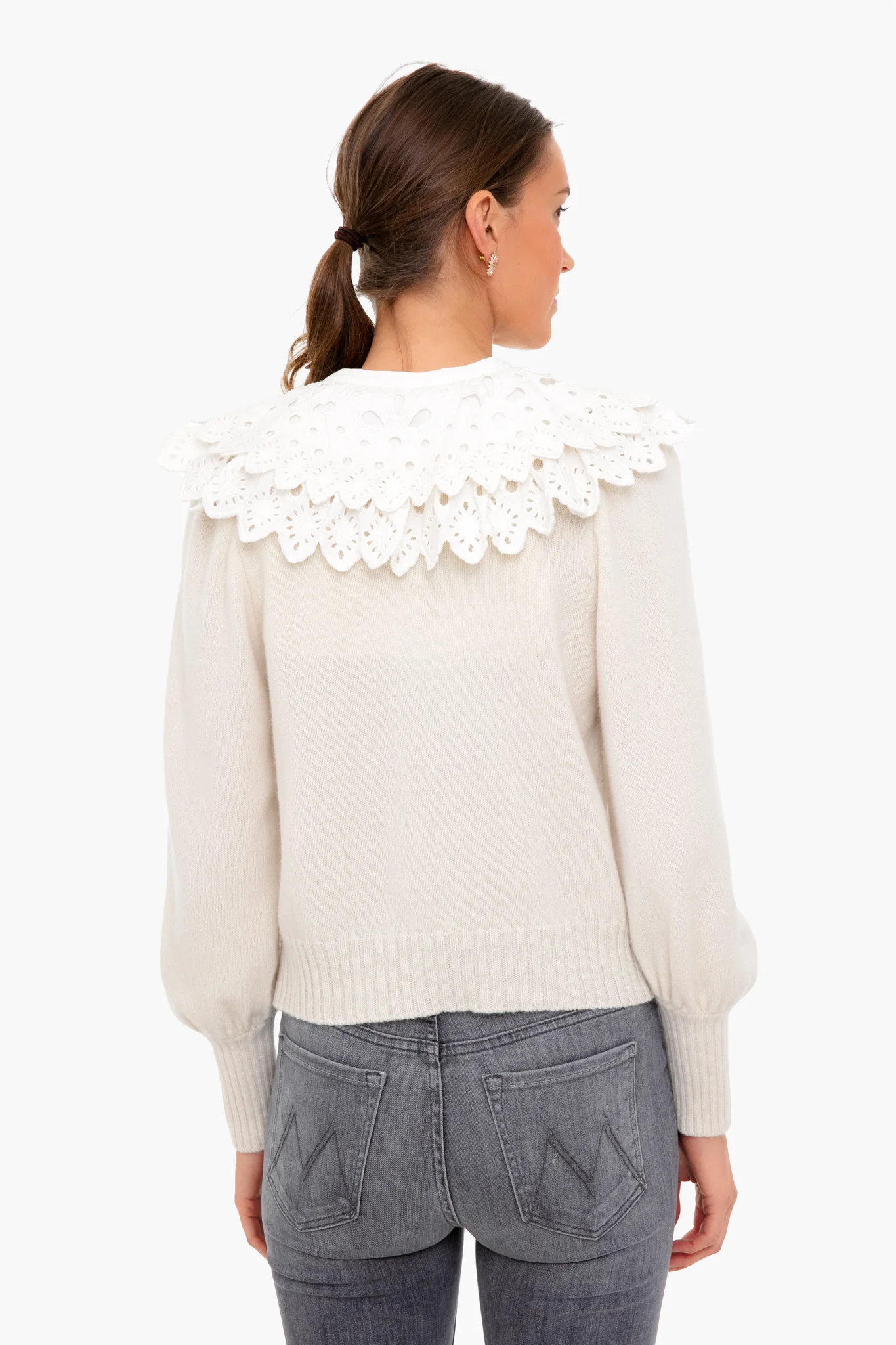 White Hazel Eyelet Long Sleeve Sweater - Image 3