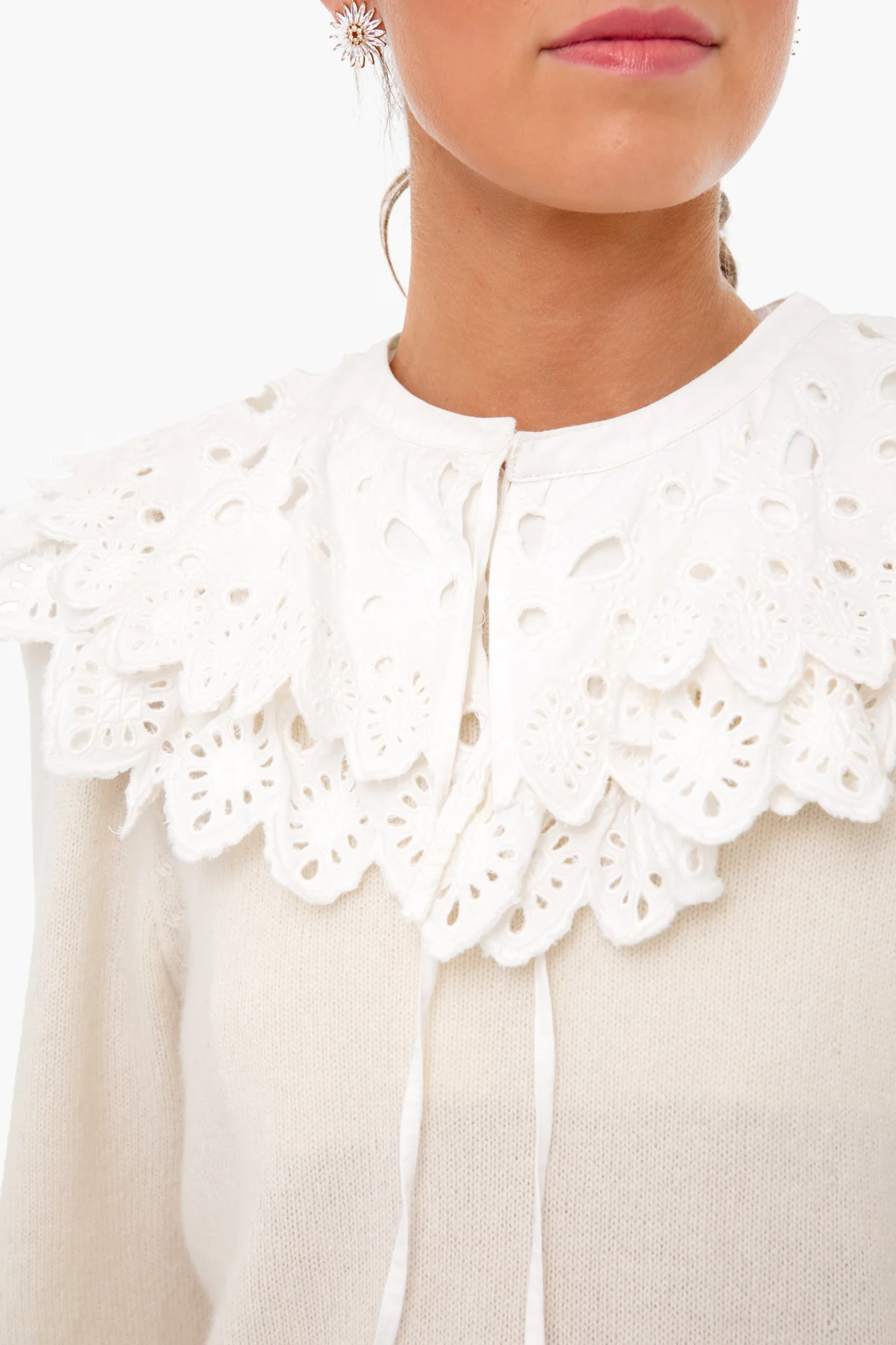 White Hazel Eyelet Long Sleeve Sweater - Image 4