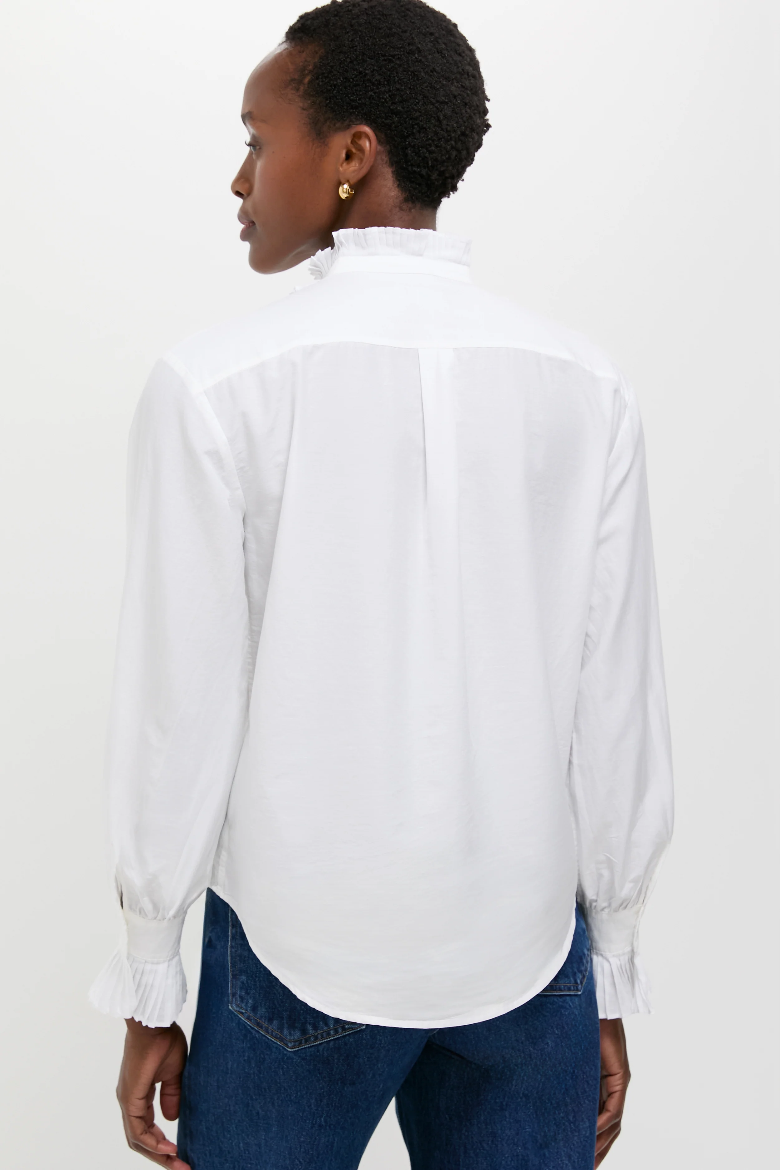 White Long Sleeve Band Collar Blouse - Image 4