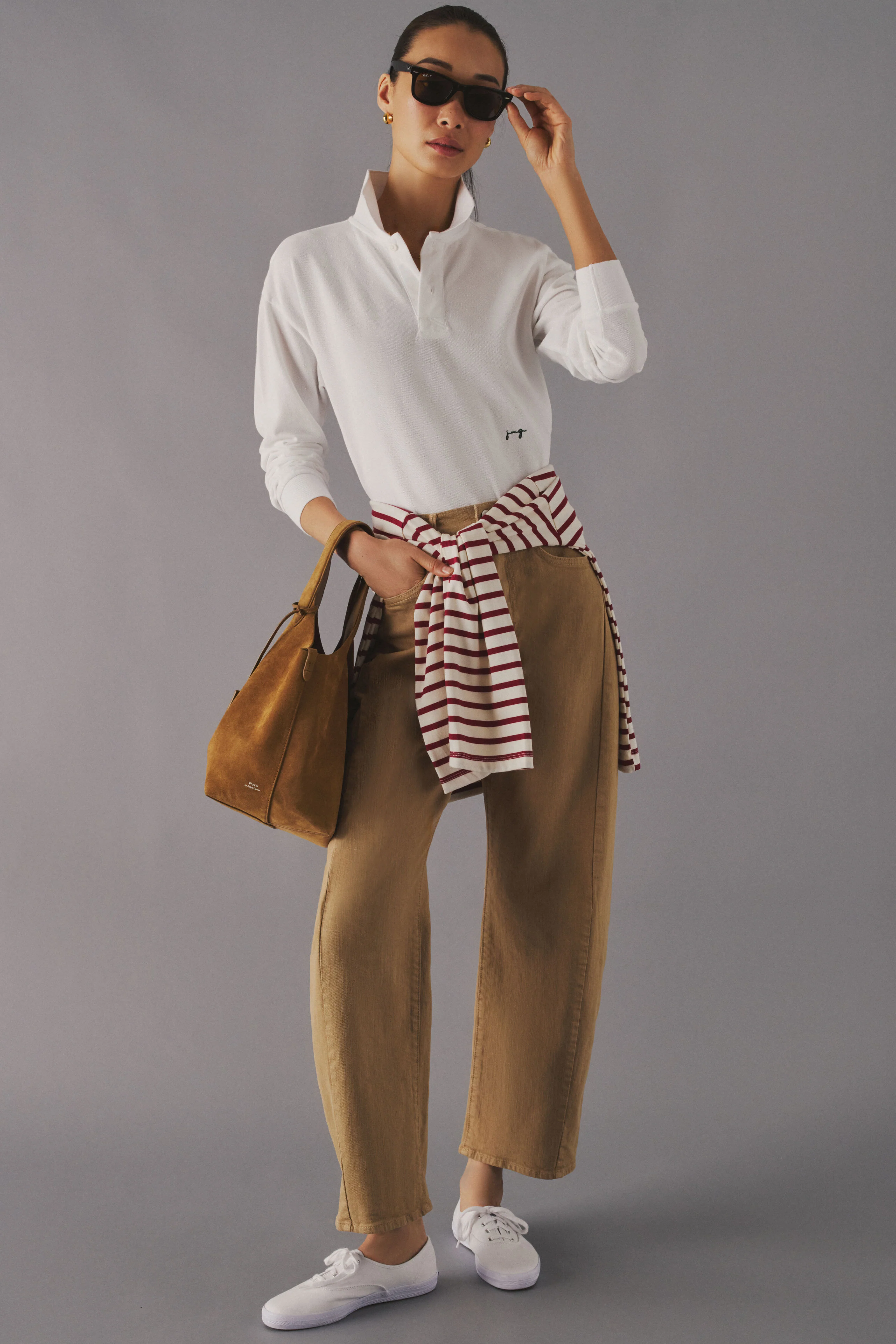 White Long Sleeve Pique Holmes Boyfriend Polo - Image 2