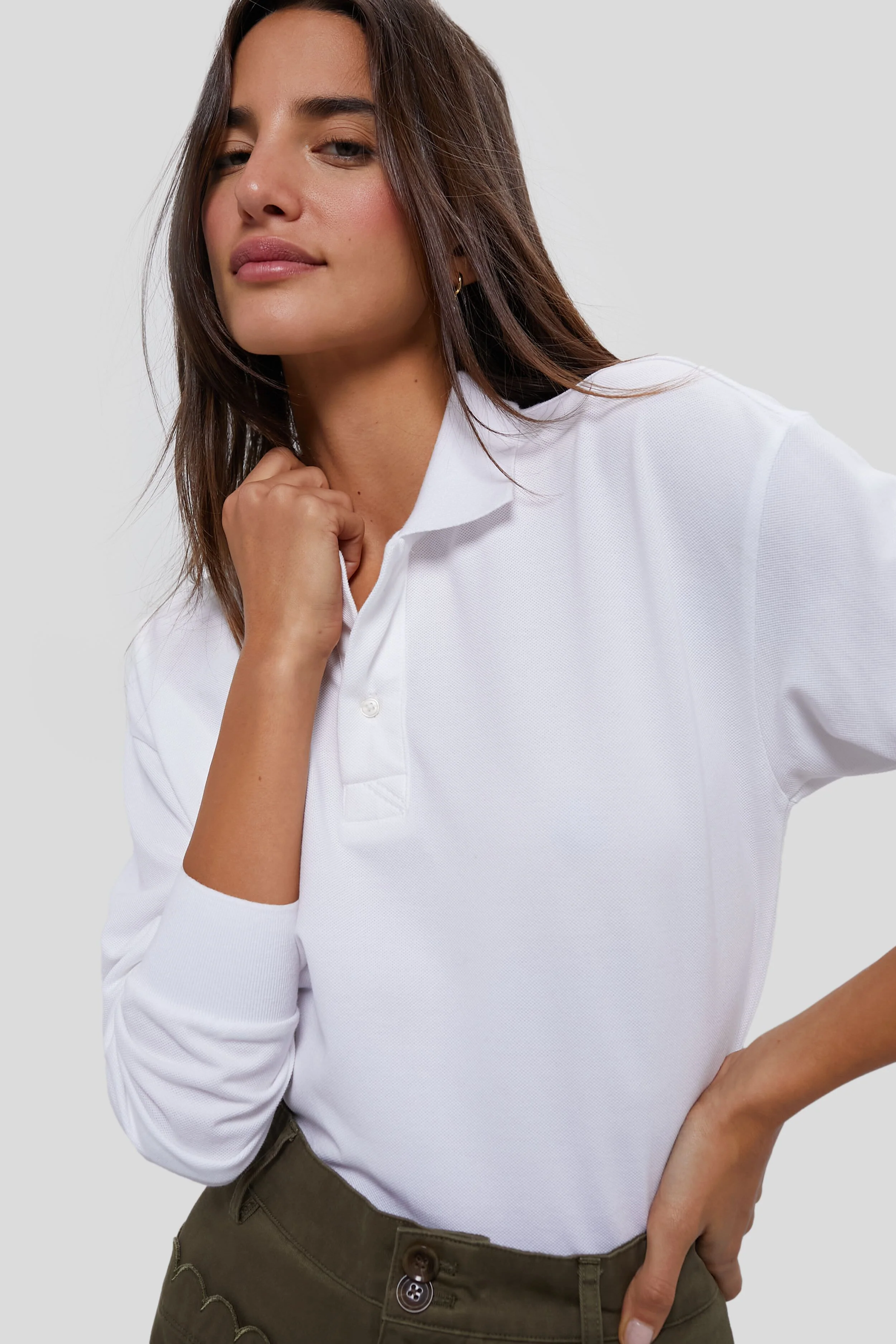 White Long Sleeve Pique Holmes Boyfriend Polo - Image 3
