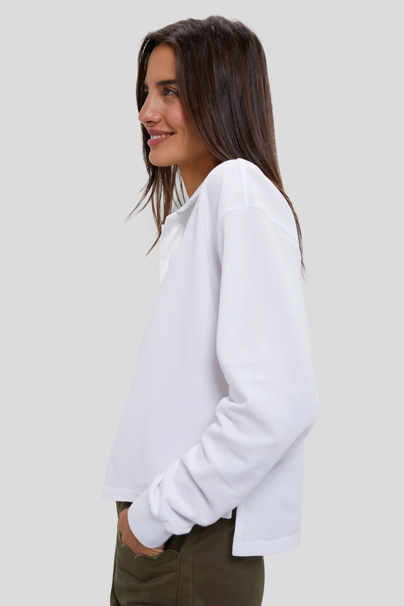 White Long Sleeve Pique Holmes Boyfriend Polo - Image 4