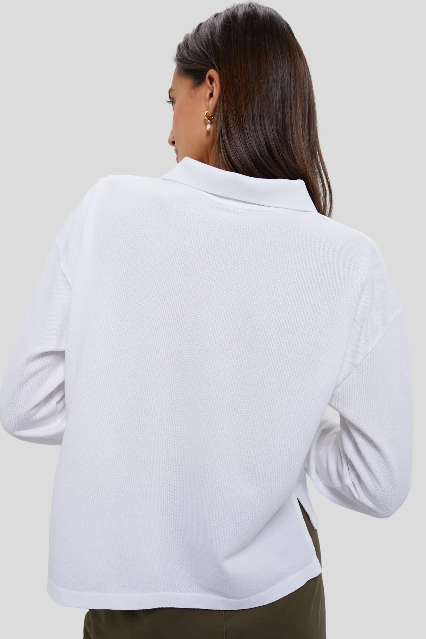White Long Sleeve Pique Holmes Boyfriend Polo - Image 5
