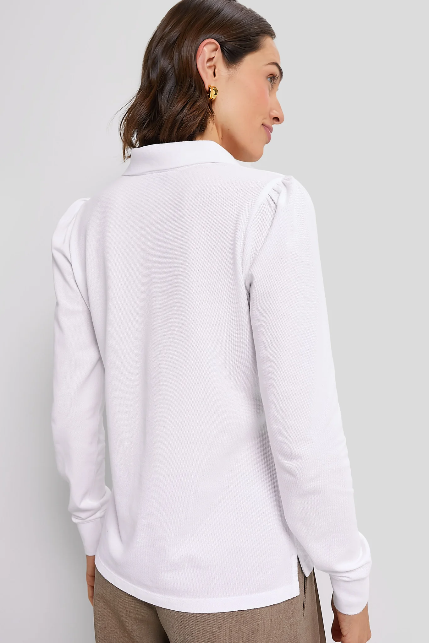 White Long Sleeve Pique Puff Sleeve Peggy Polo - Image 4