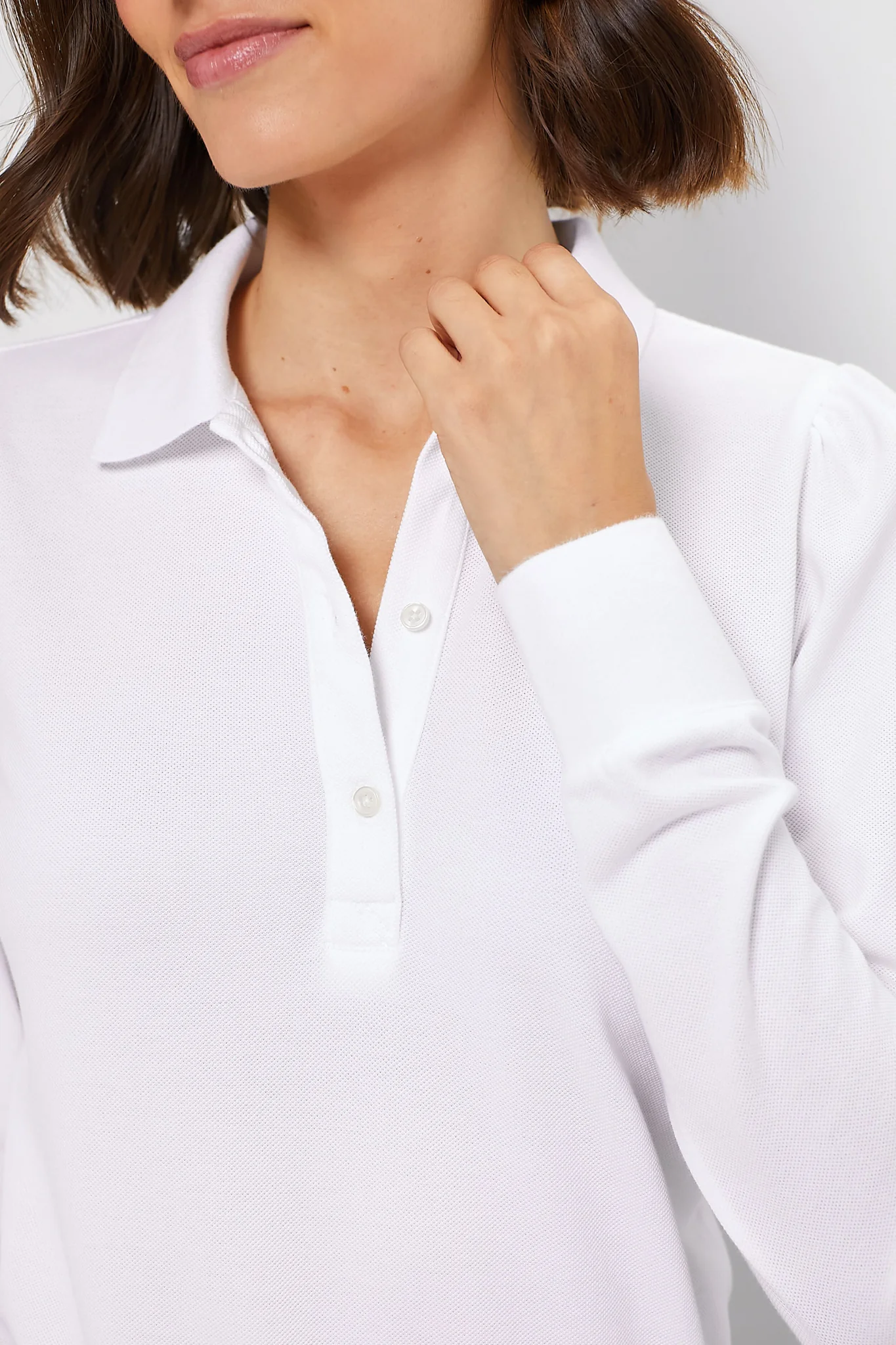 White Long Sleeve Pique Puff Sleeve Peggy Polo - Image 5