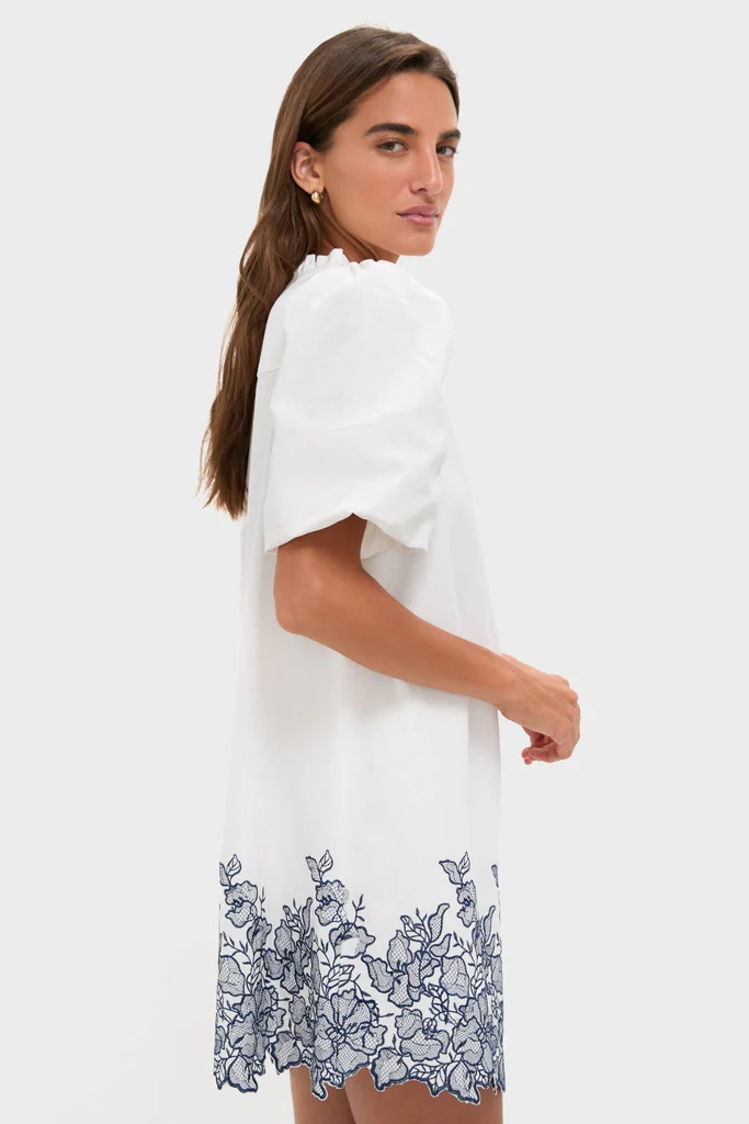 White & Navy Embroidery Mimi Mini Dress - Image 3