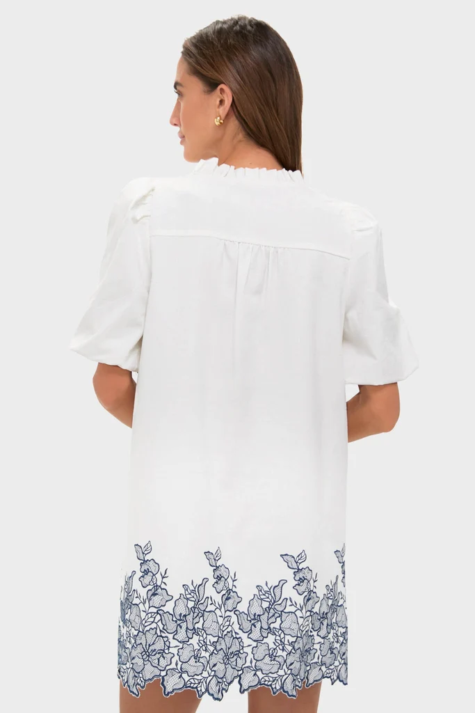 White & Navy Embroidery Mimi Mini Dress - Image 4