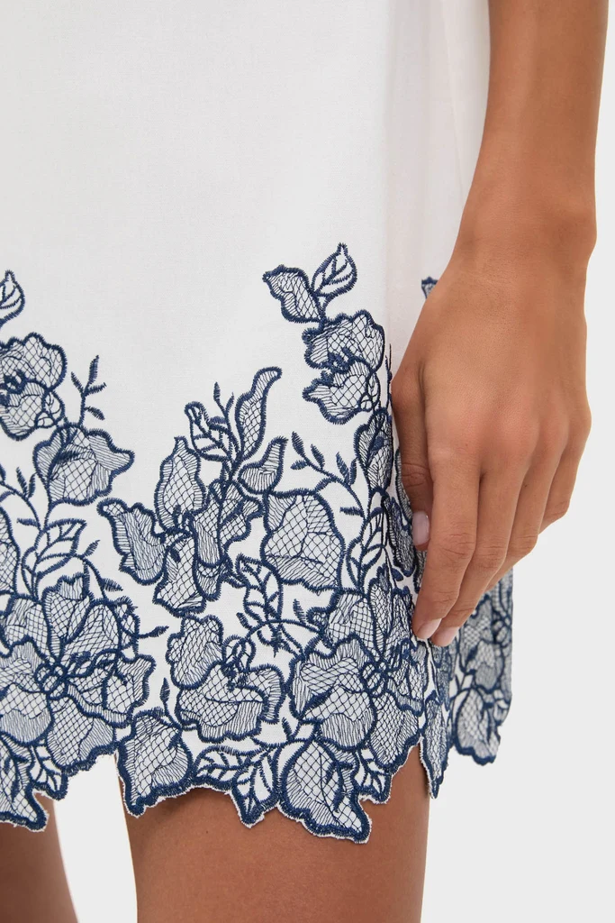 White & Navy Embroidery Mimi Mini Dress - Image 5