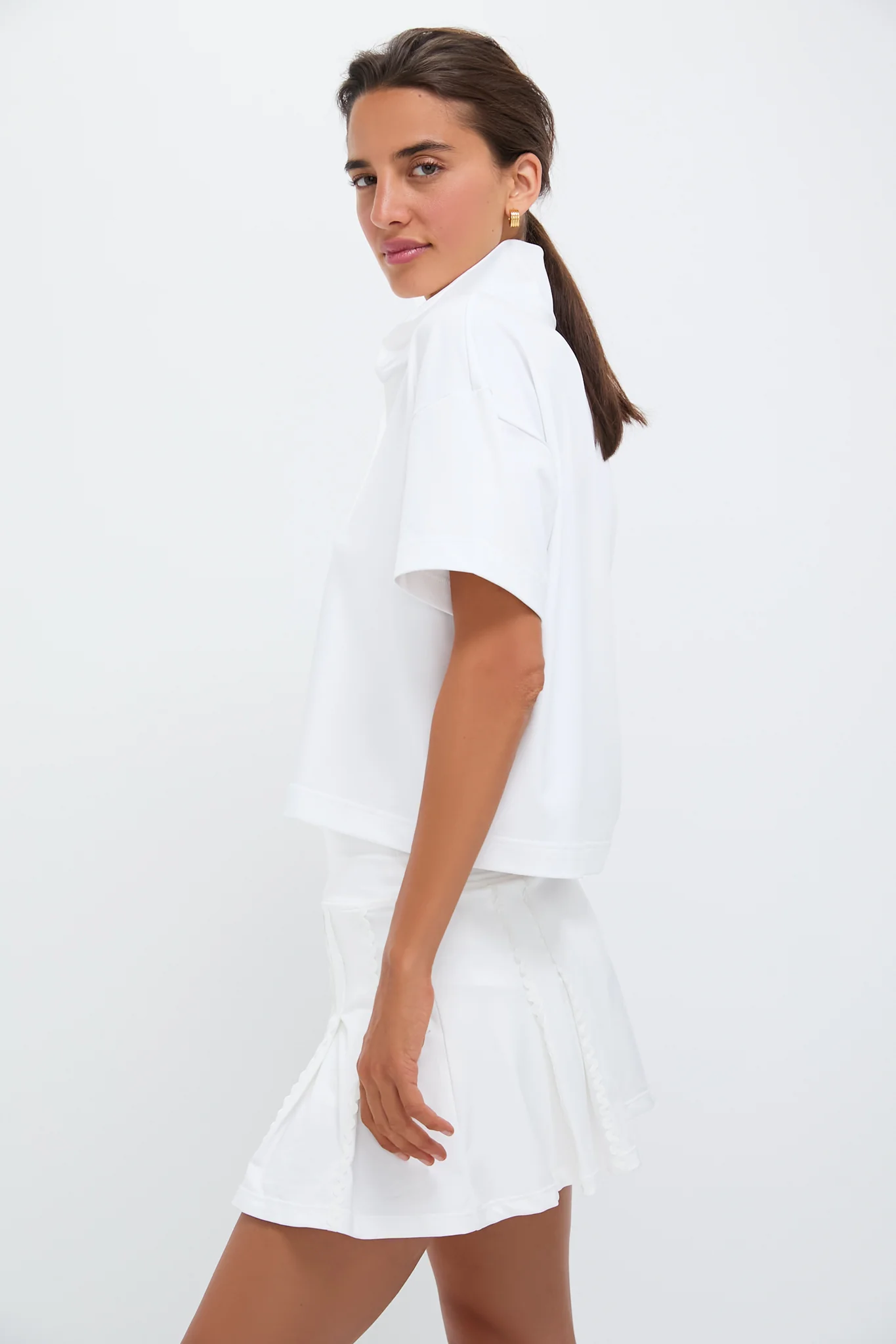 White Performance Jersey Cropped Caroline Polo - Image 3