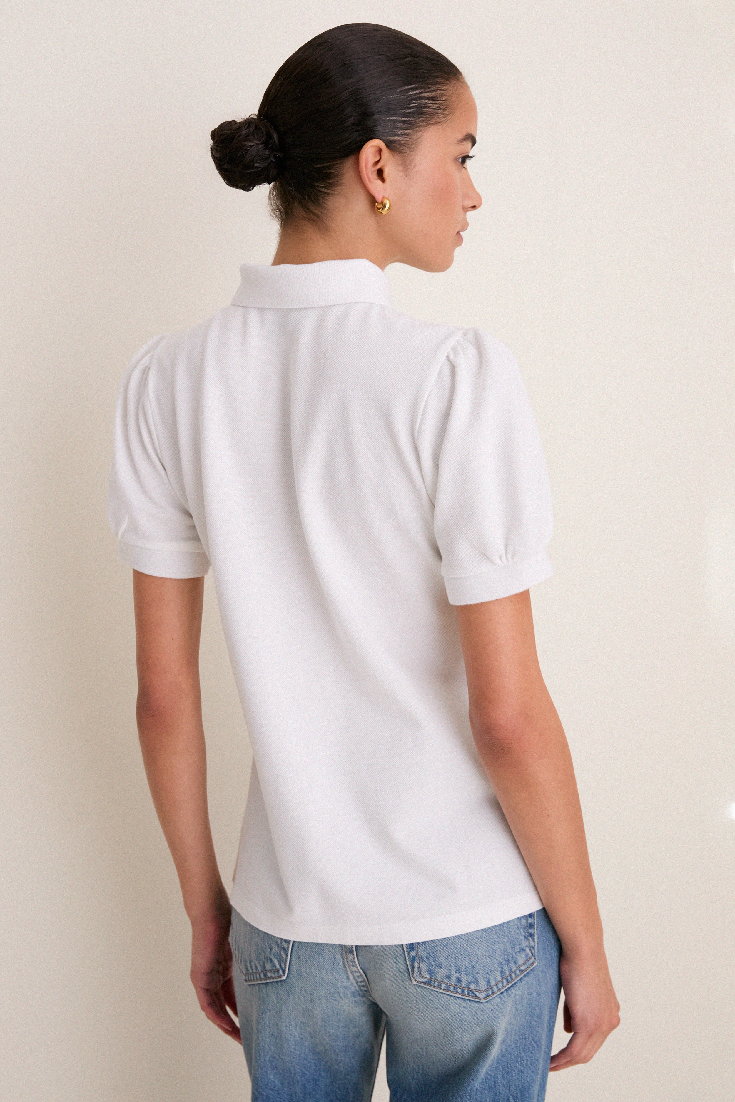 White Pique Puff Sleeve Peggy Polo - Image 4