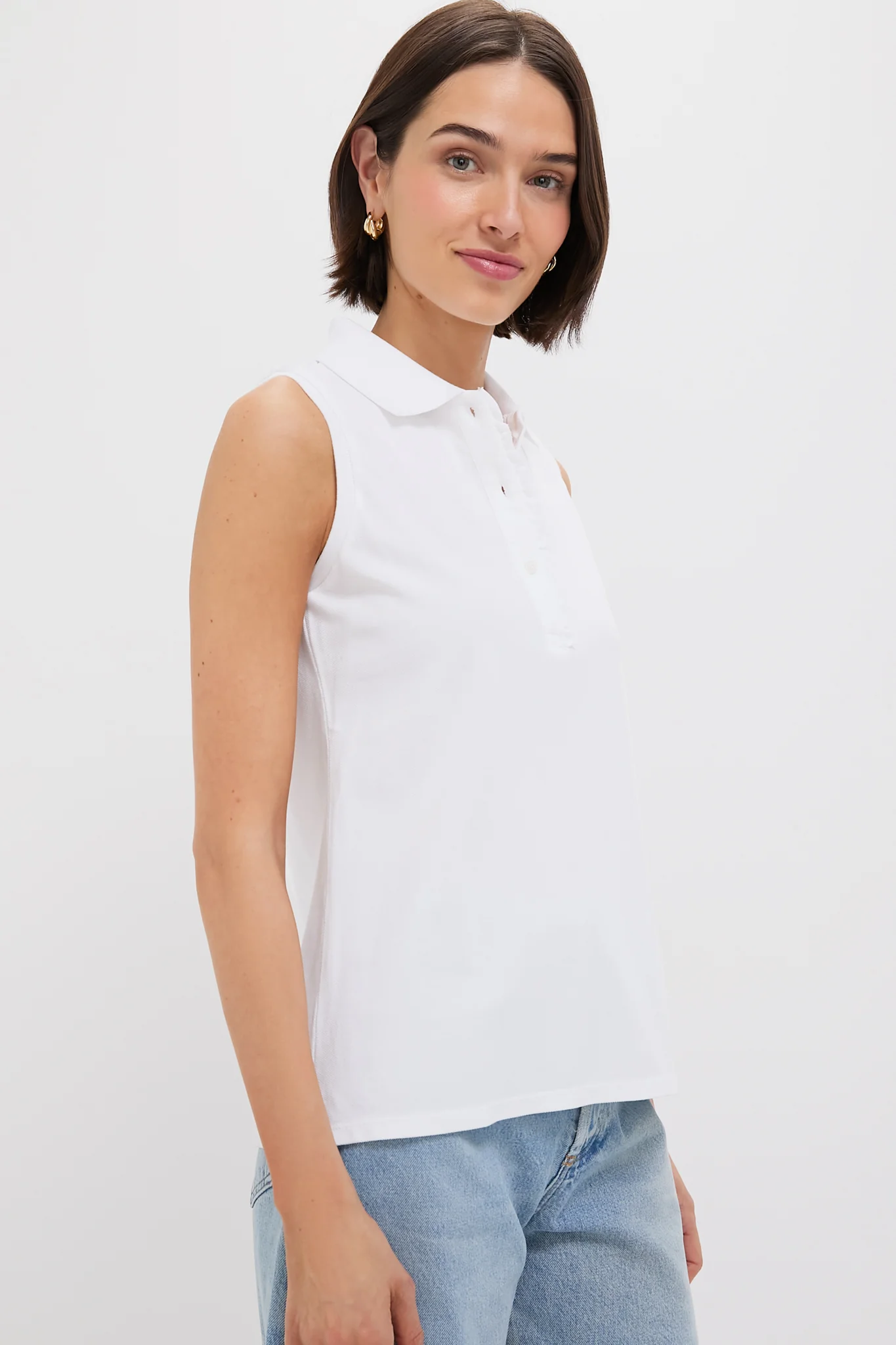 White Pique Sleeveless Ruffle Margaret Polo - Image 3