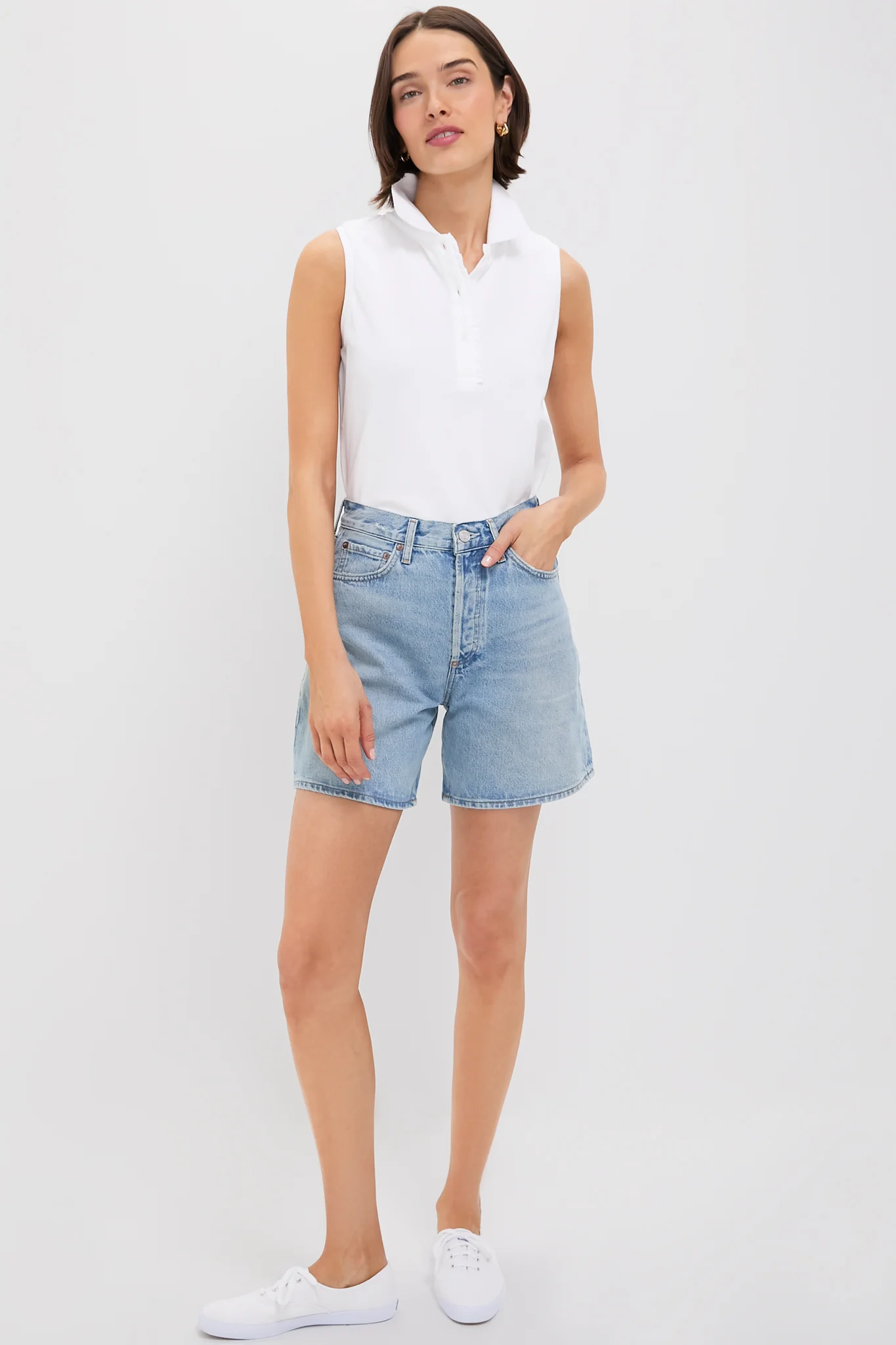 White Pique Sleeveless Ruffle Margaret Polo - Image 6