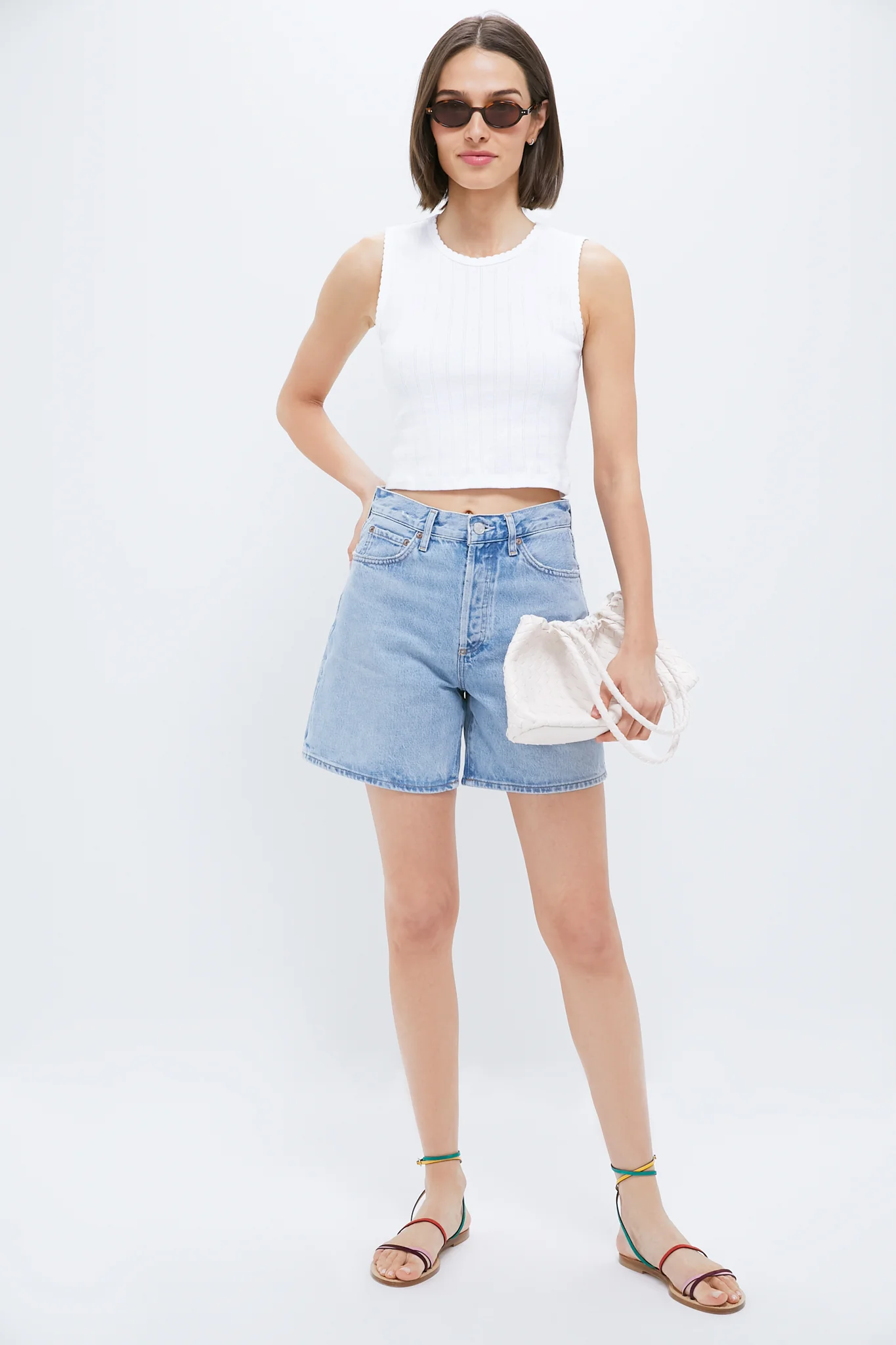 White Pointelle Sleeveless Crew - Image 2