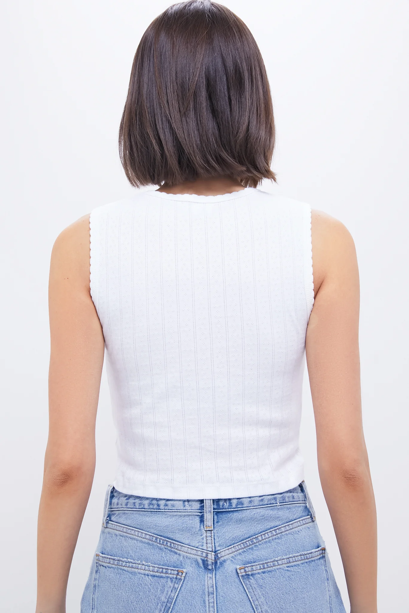 White Pointelle Sleeveless Crew - Image 4