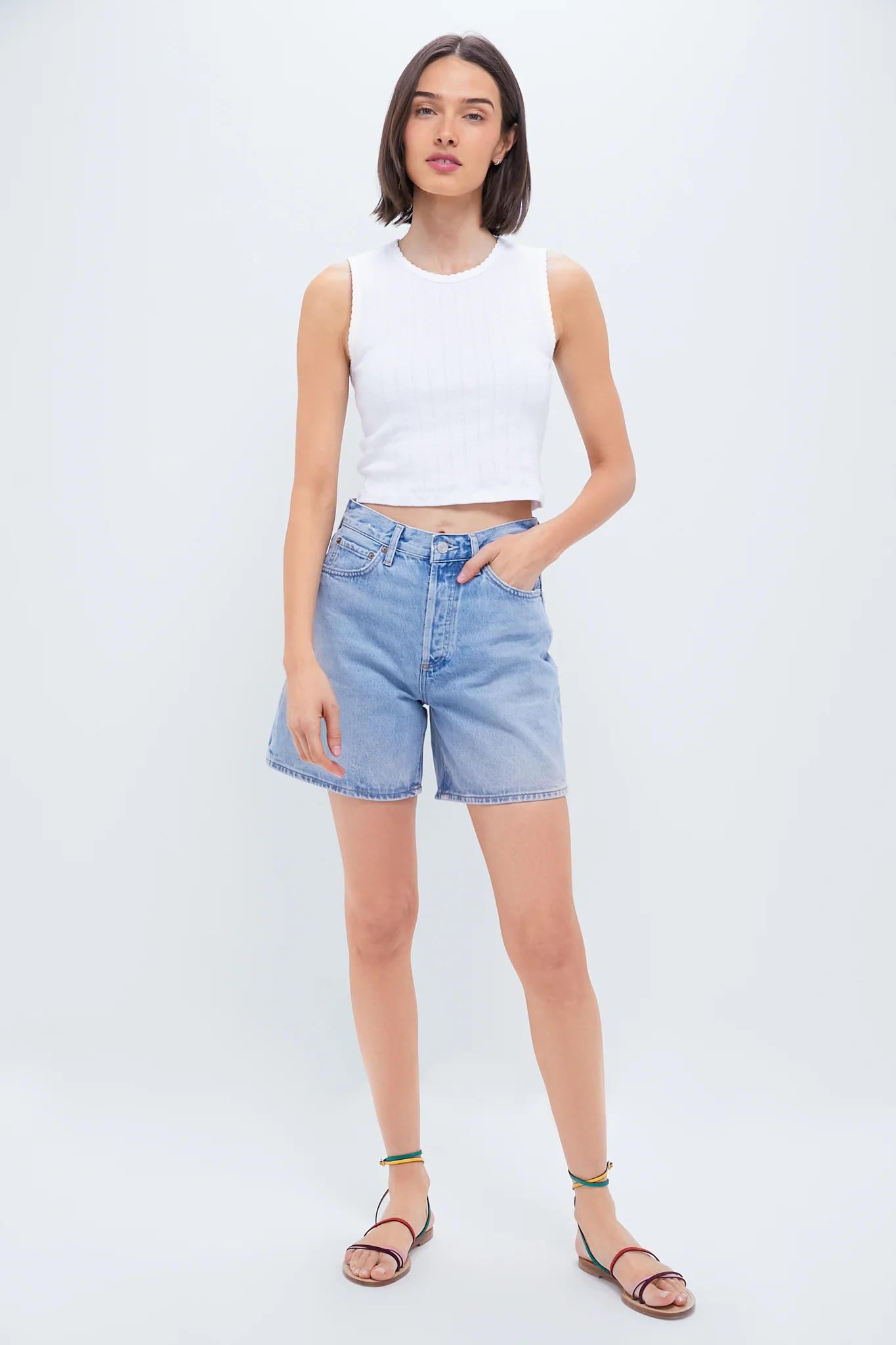 White Pointelle Sleeveless Crew - Image 6