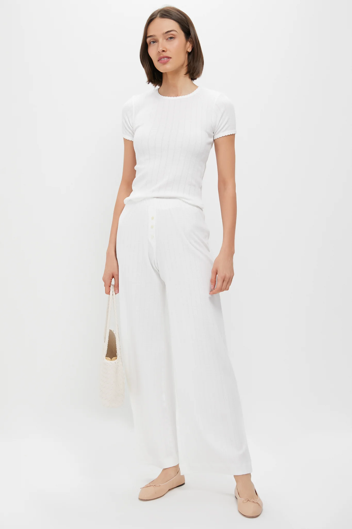 White Pointelle Slim Fit Tee - Image 2