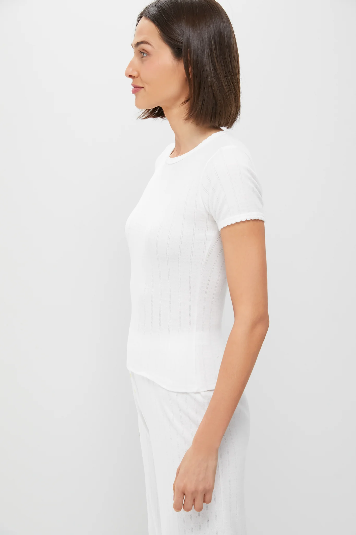 White Pointelle Slim Fit Tee - Image 3