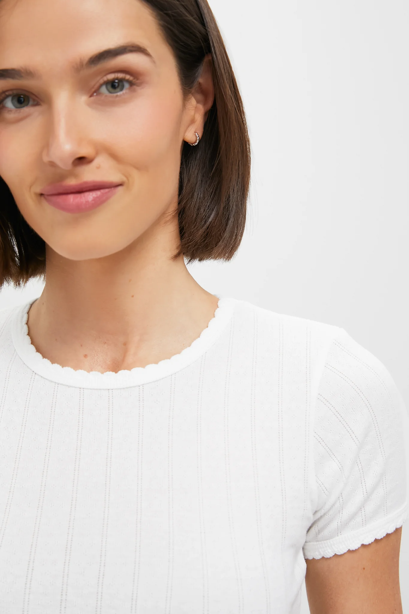 White Pointelle Slim Fit Tee - Image 5