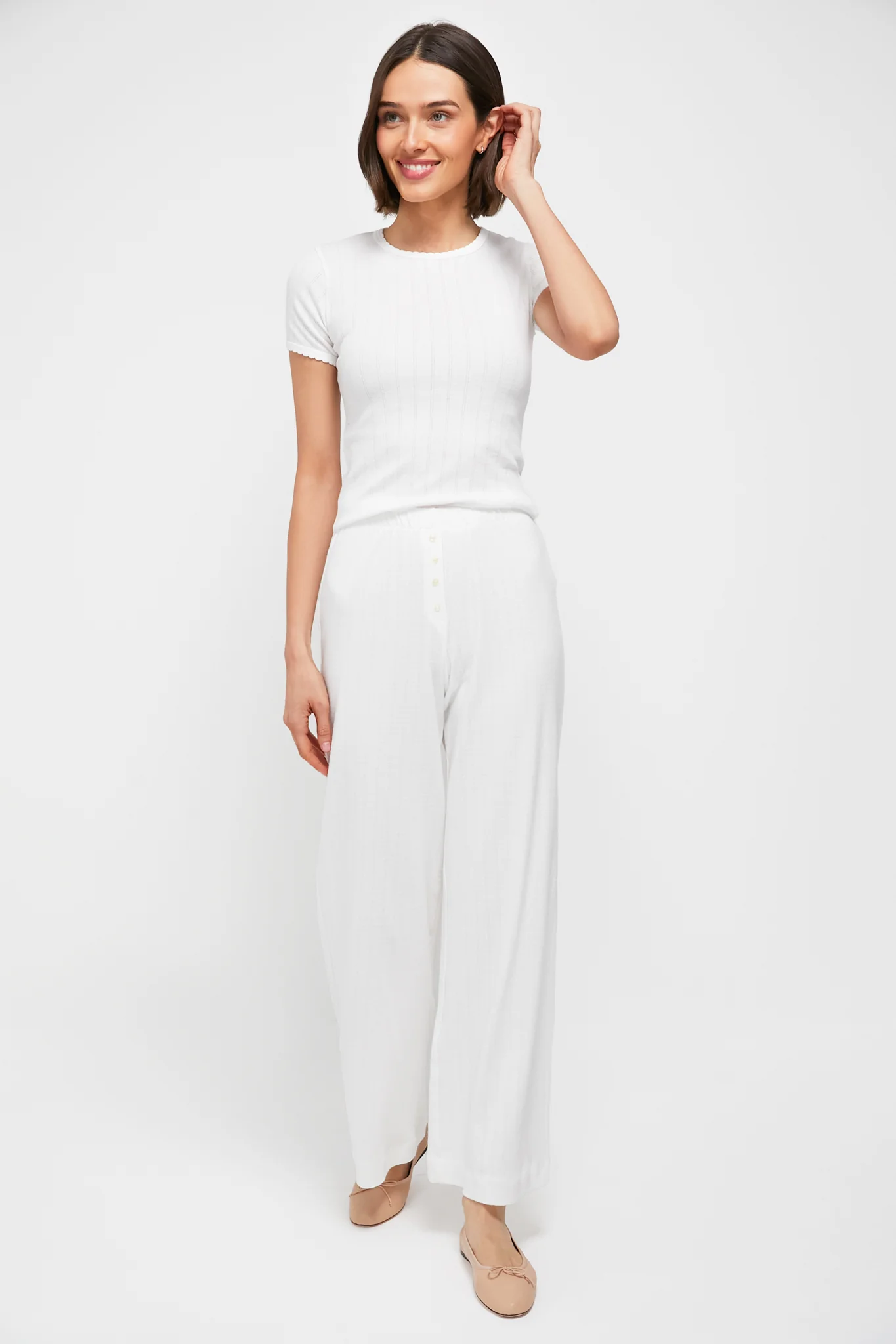 White Pointelle Slim Fit Tee - Image 6