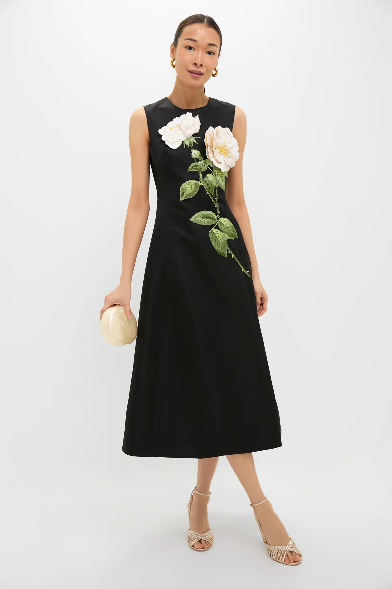 White Rose Printed Cleo Embellished Sleeveless Midi Dress - Image 6