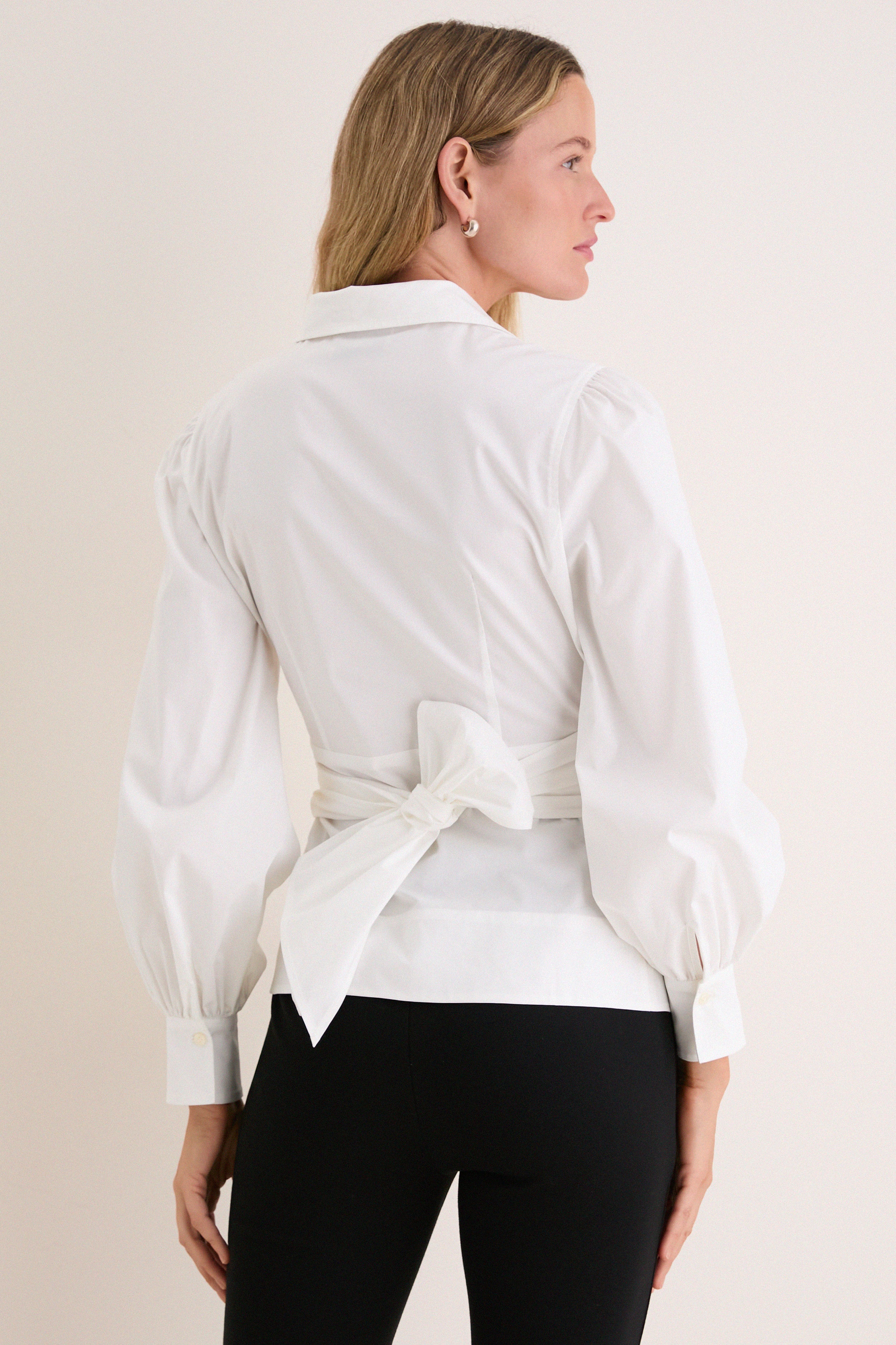 White Tie Front Bow Bea Blouse - Image 4