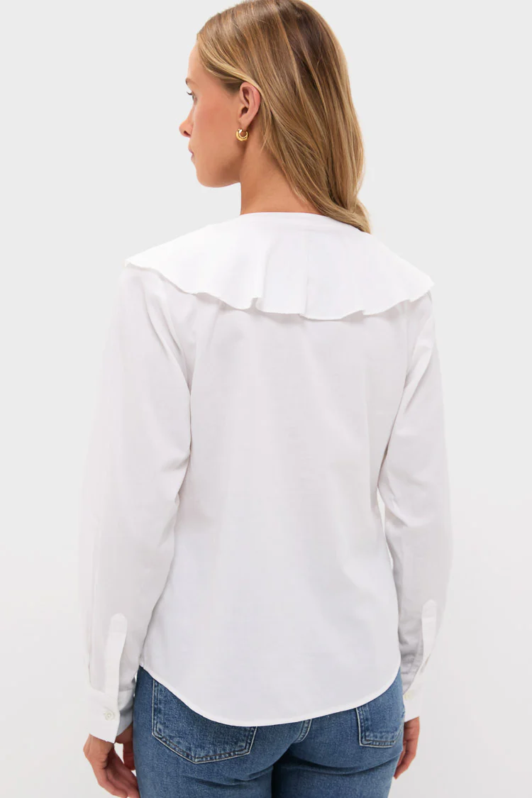 White Cotton Sateen Ruffle Eileen Button Down Shirt - Image 4