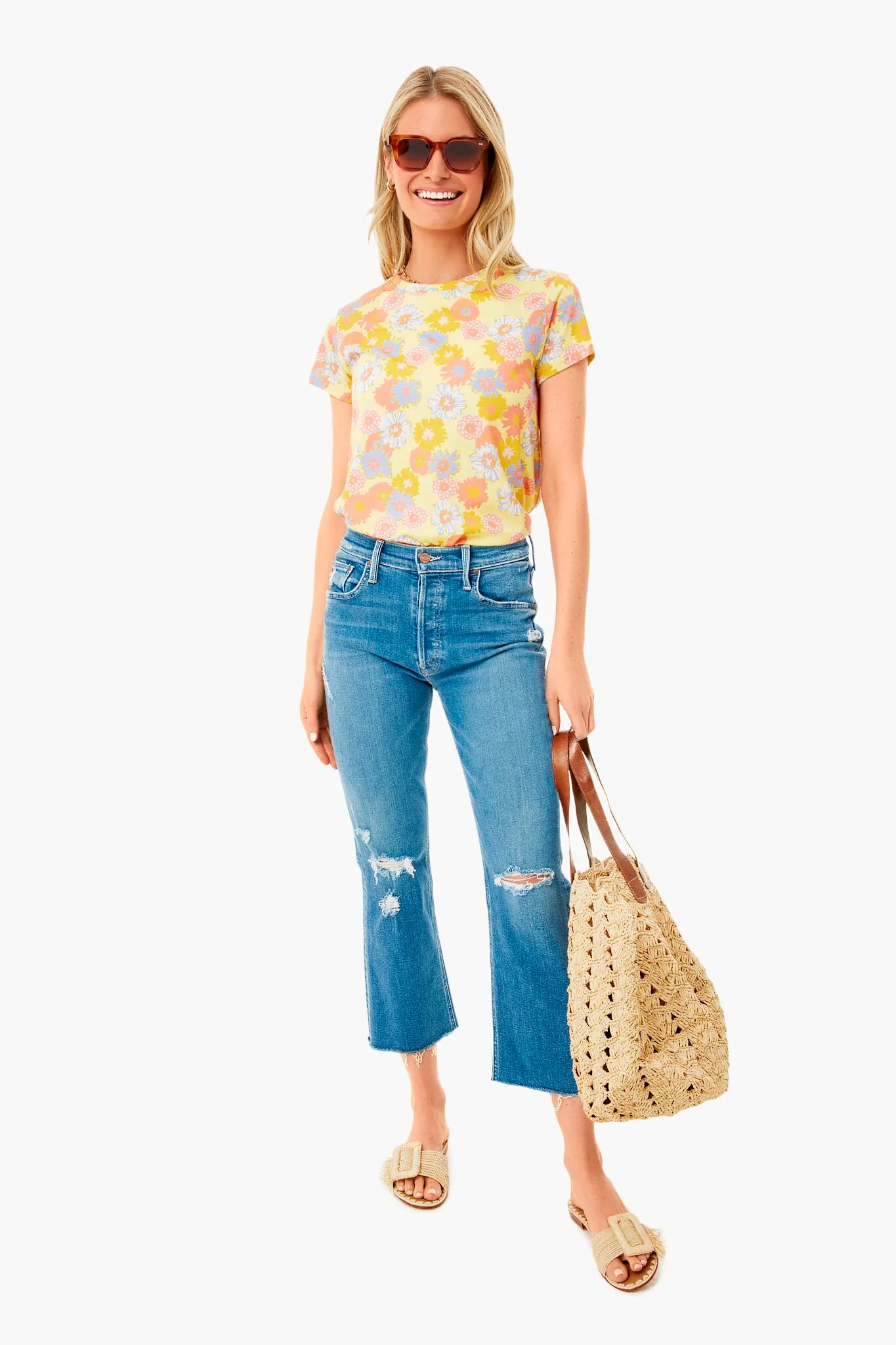 White Vintage Floral Swing Crew Tee - Image 2