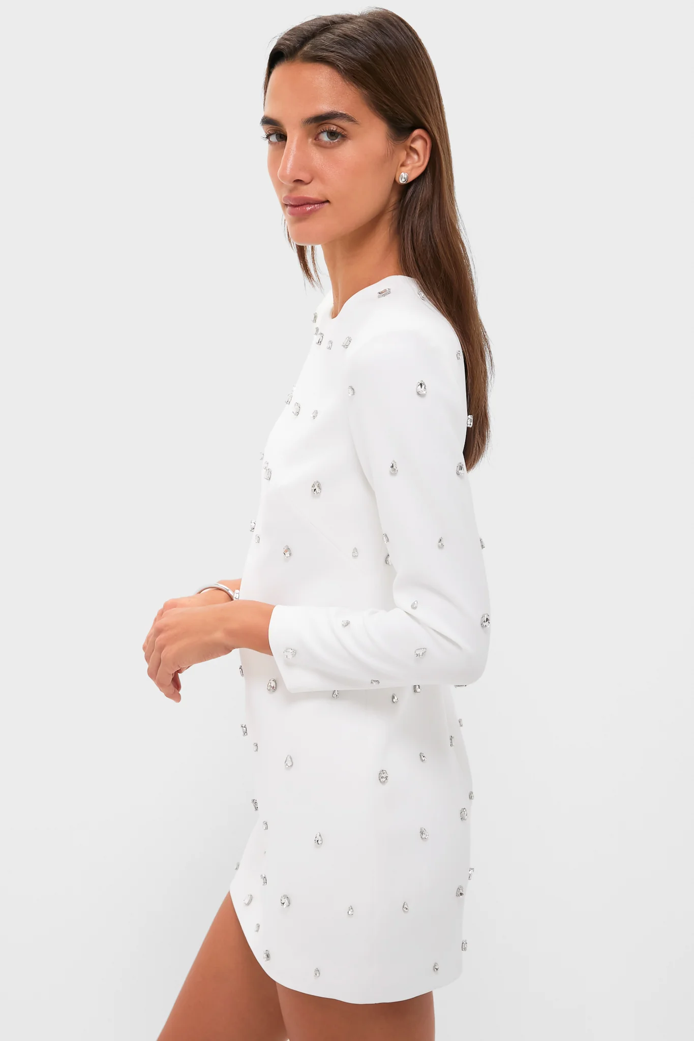 White with Crystal Kenna Long Sleeve Mini Dress - Image 3