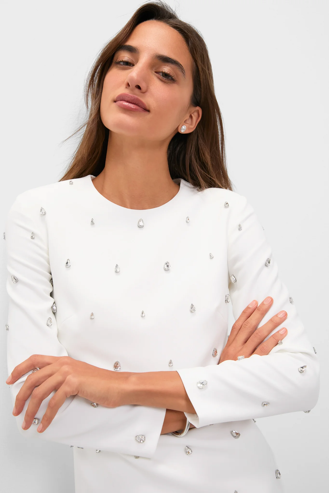 White with Crystal Kenna Long Sleeve Mini Dress - Image 5