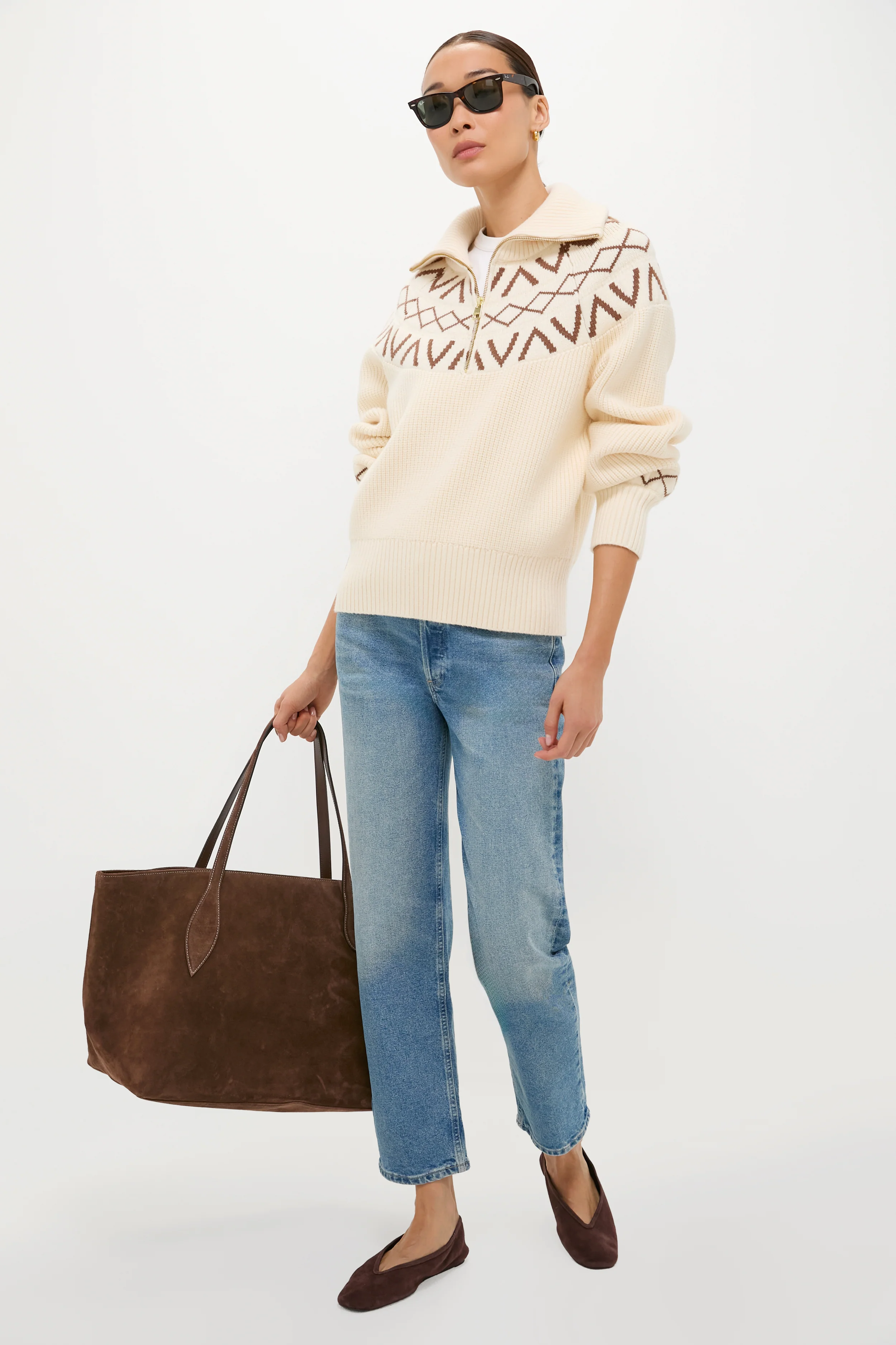 Whitecap Grey Sigrid Fairisle Half Zip Knit - Image 3